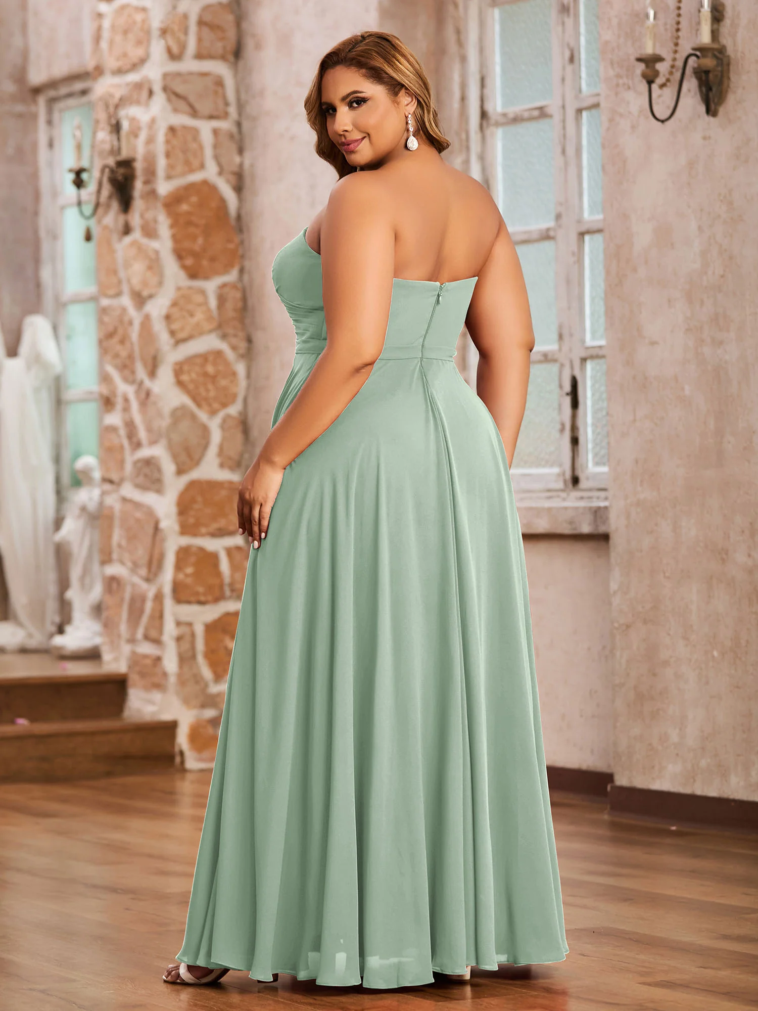 Strapless Sweetheart Neck Chiffon Long Dresses-Agave - Image 7