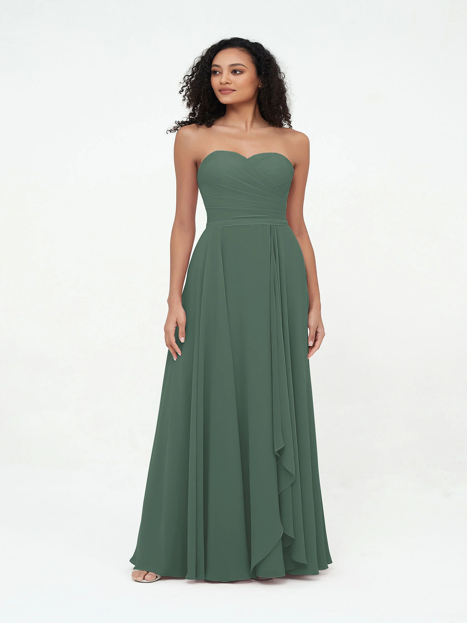 Strapless Sweetheart Neck Chiffon Long Dresses-Eucalyptus