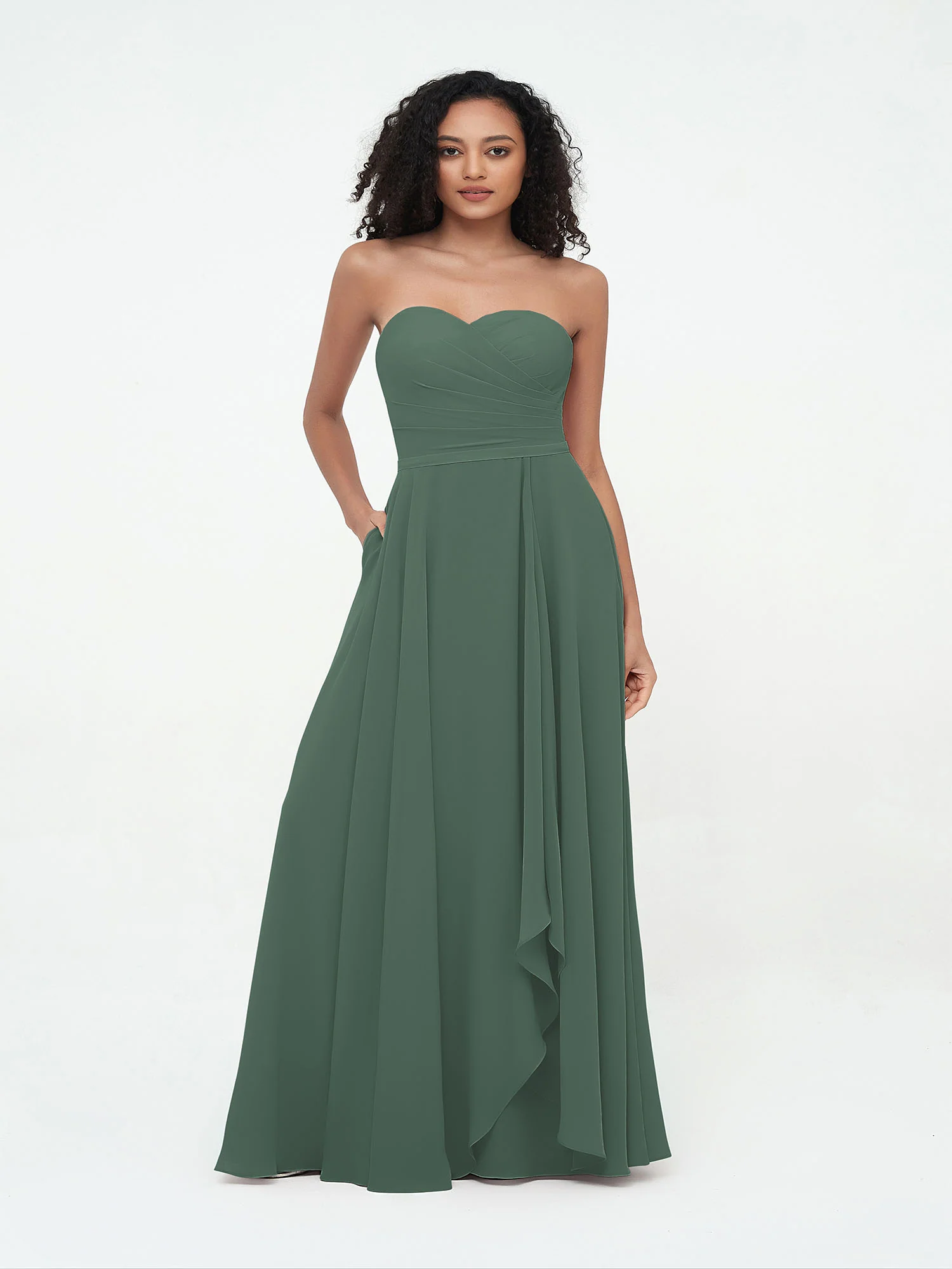 Strapless Sweetheart Neck Chiffon Long Dresses-Eucalyptus - Image 4