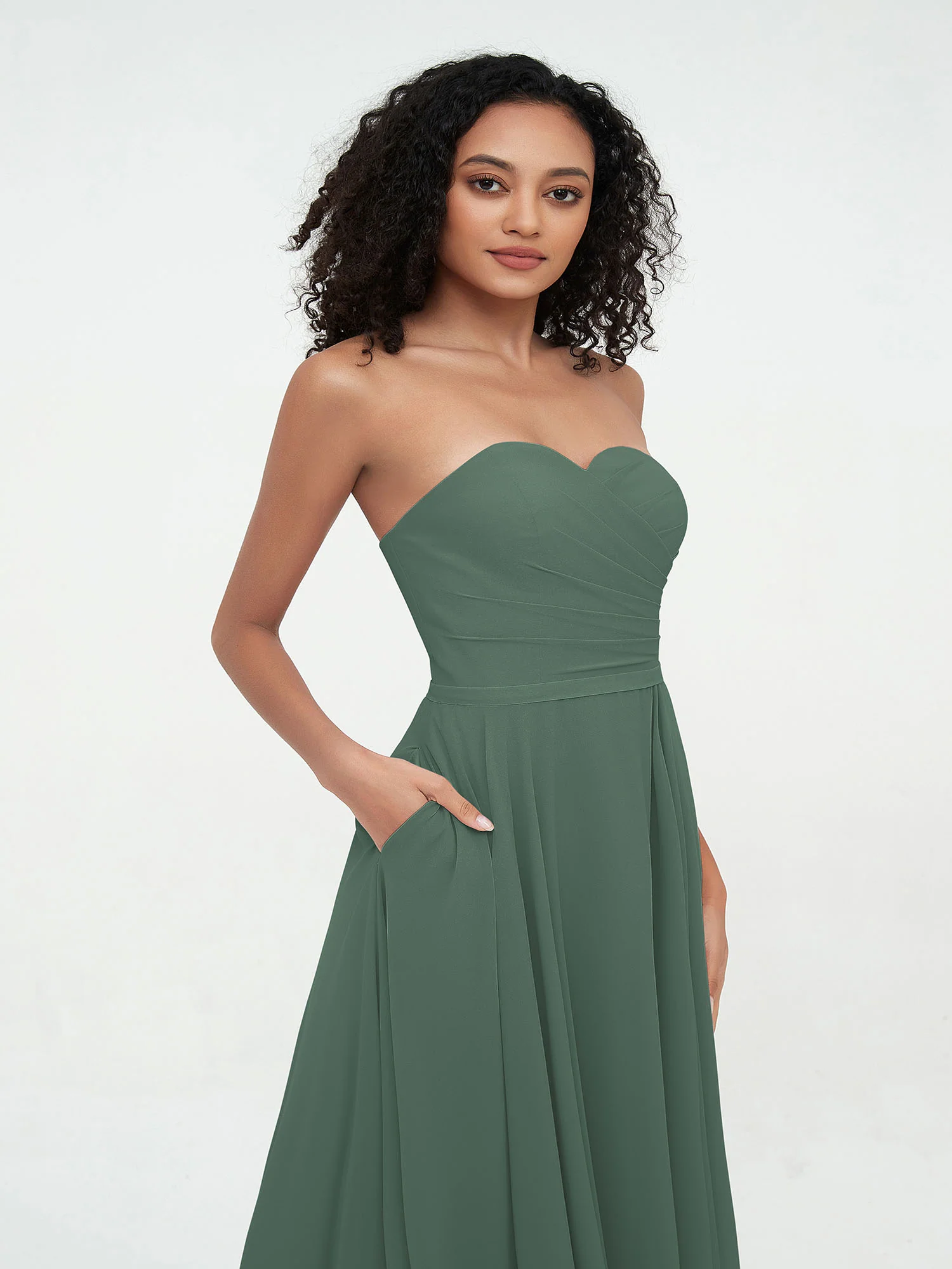Strapless Sweetheart Neck Chiffon Long Dresses-Eucalyptus - Image 5