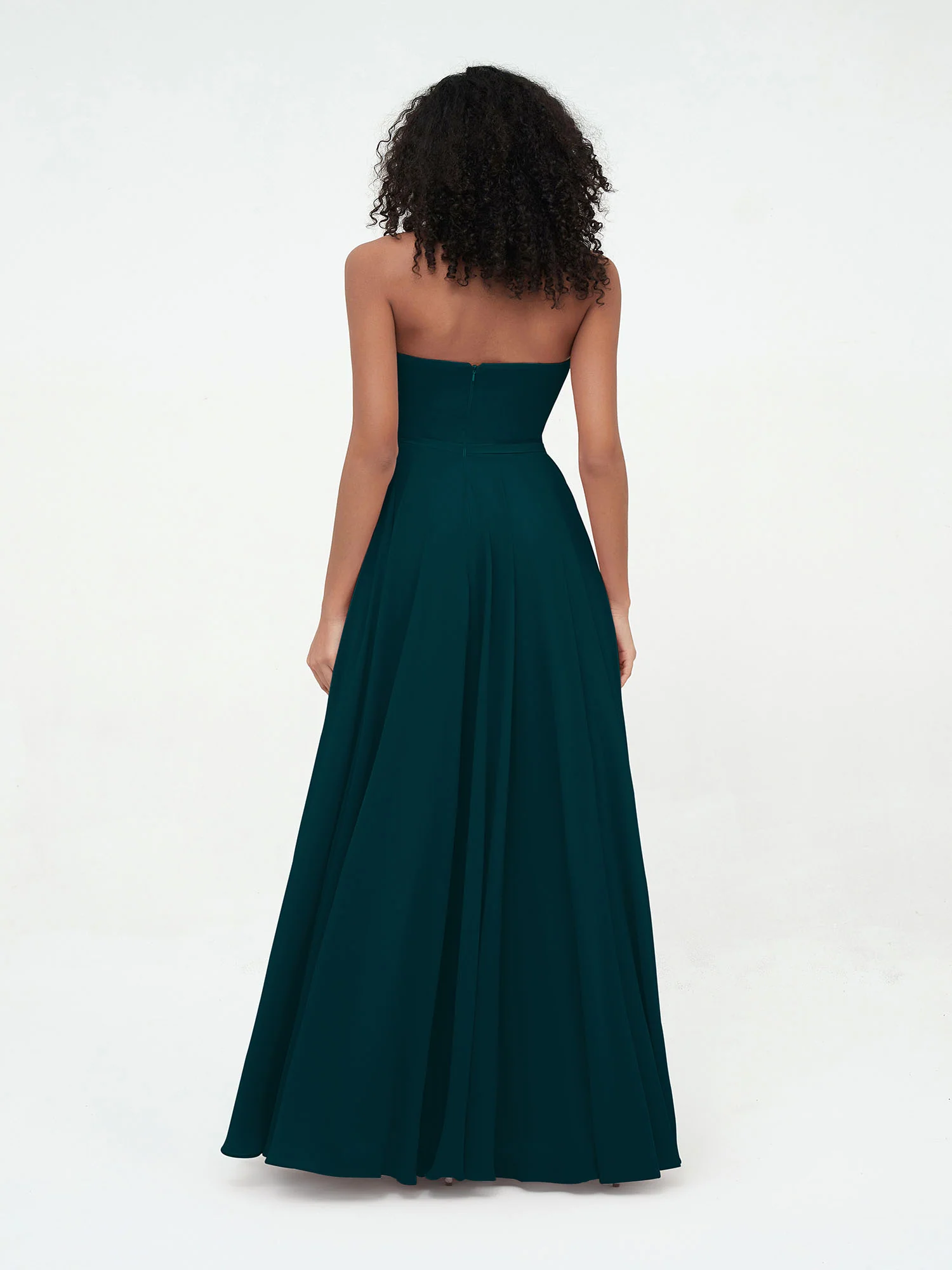Strapless Sweetheart Neck Chiffon Long Dresses-Pine - Image 2