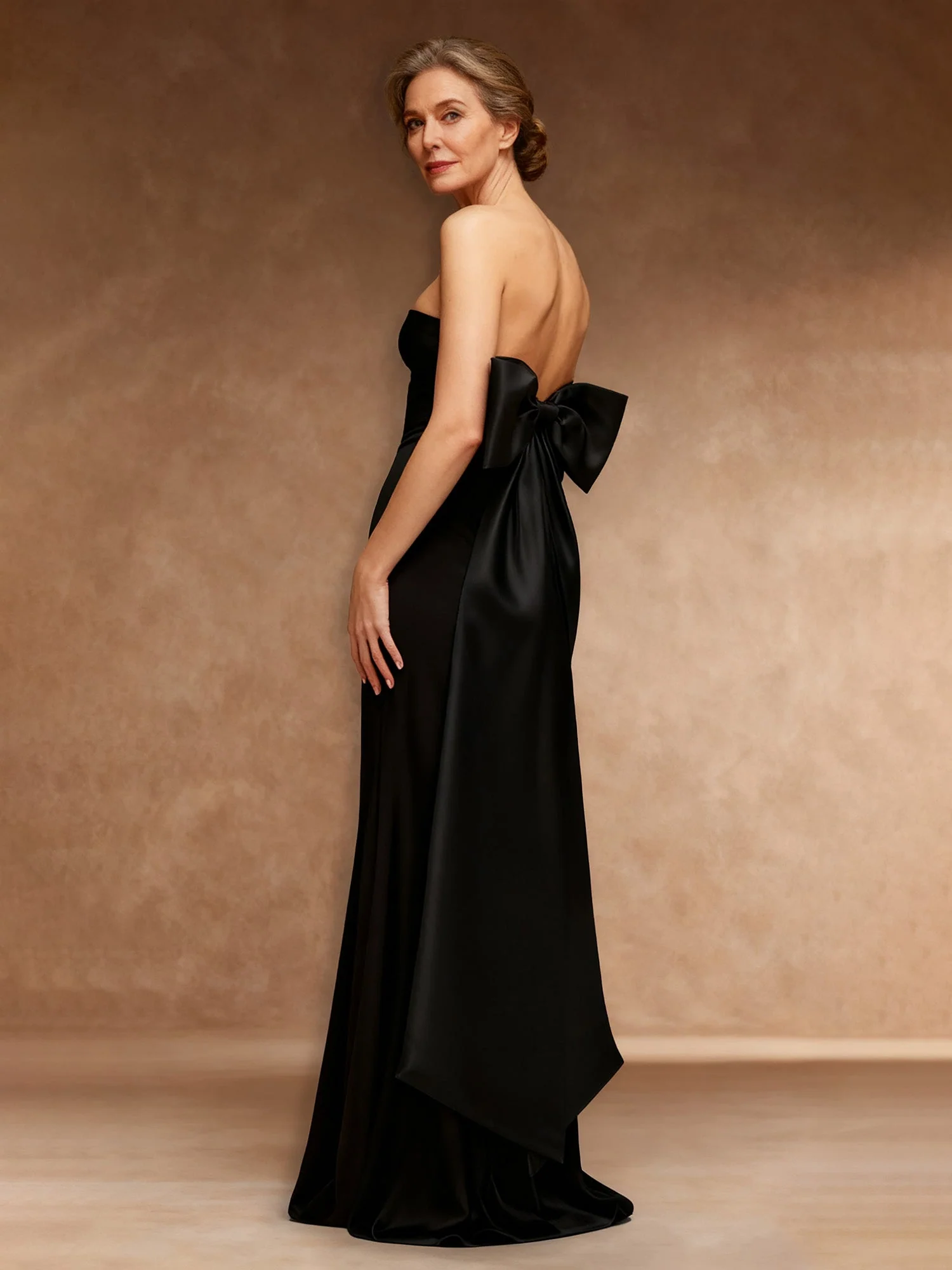 Strapless Velvet Sheath Sweep Train Dress With Bow Champagne - Image 2