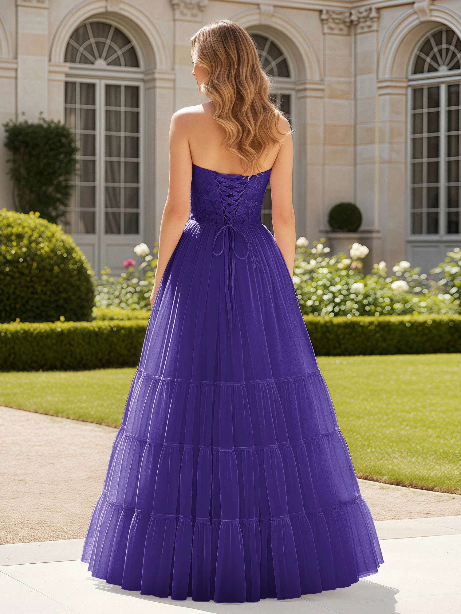 Sweetheart Appliqued Corset Tulle Dress With Slit Regency - Image 2
