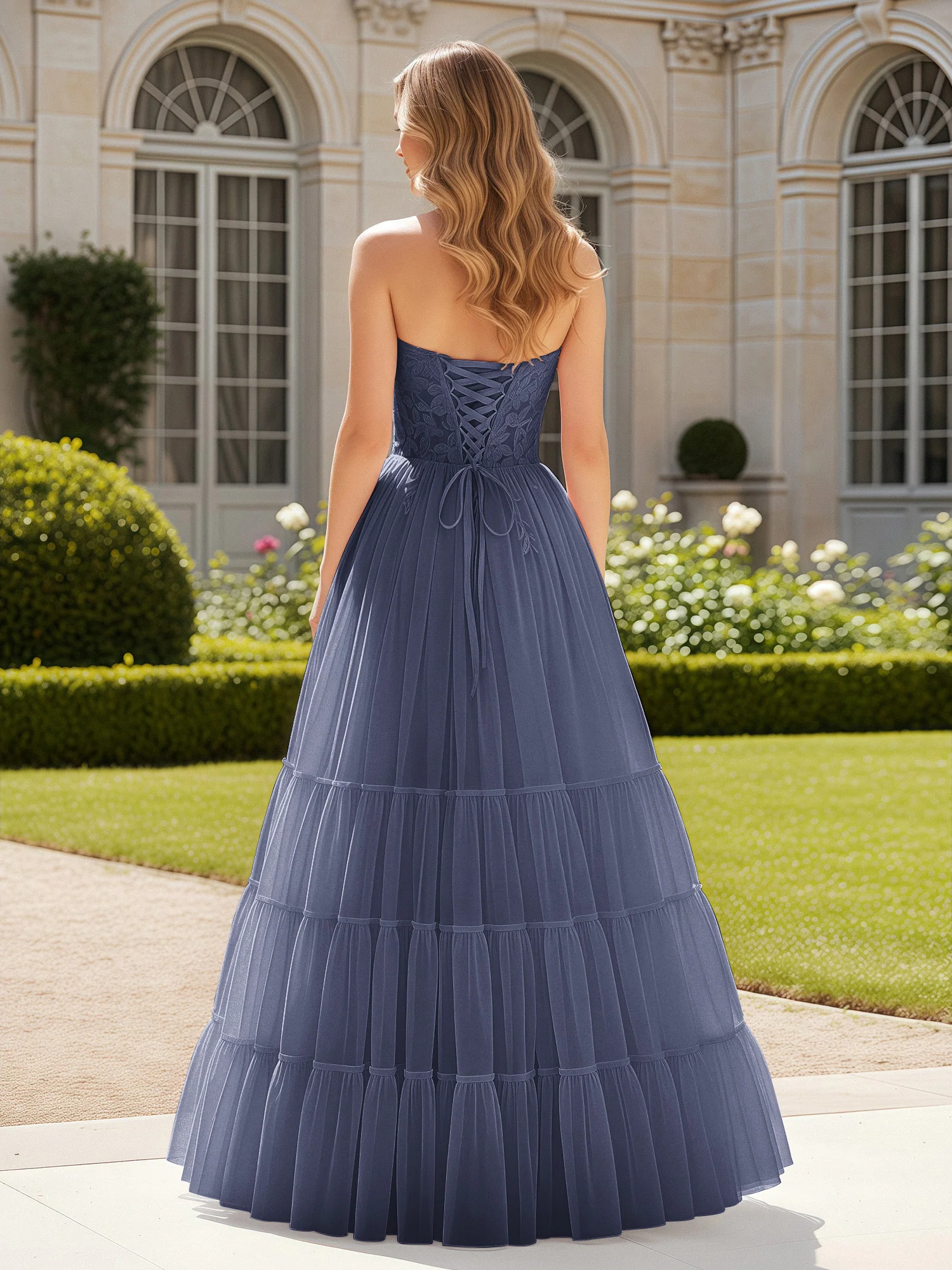 Sweetheart Appliqued Corset Tulle Dress With Slit Stormy - Image 2
