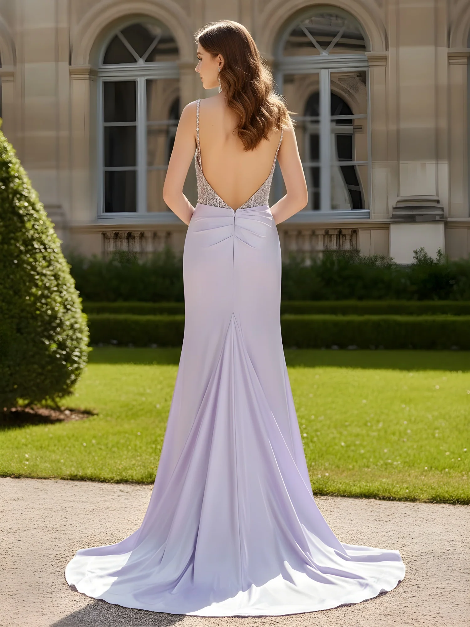 Sweetheart Beaded Corset Sheath Gown With Slit Lilac - Image 2