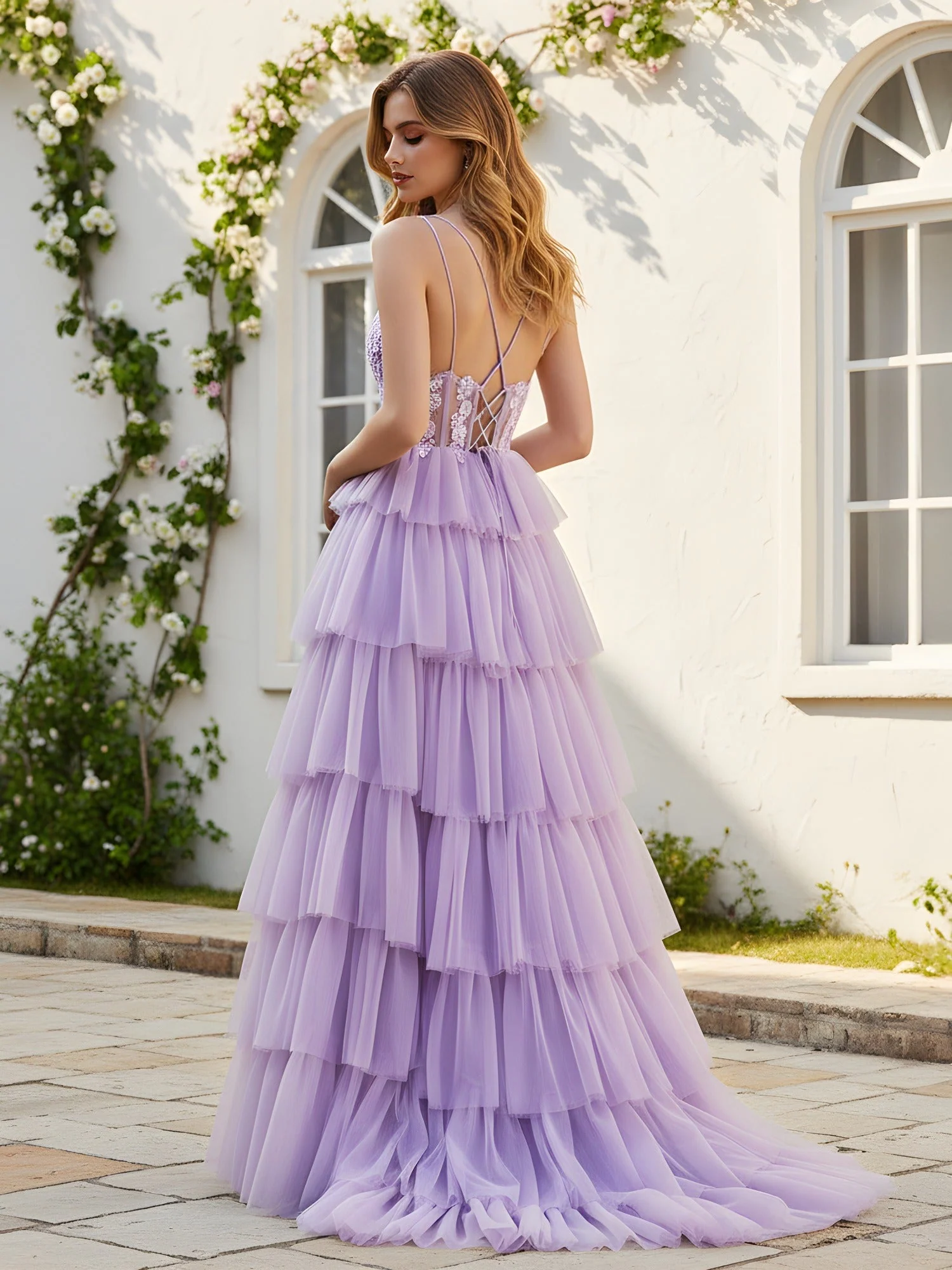 Sweetheart Corset A-Line Tiered Tulle Dress Candy Pink - Image 2