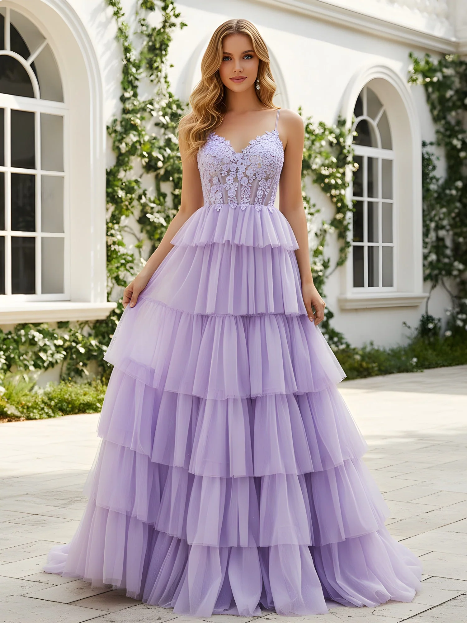 Sweetheart Corset A-Line Tiered Tulle Dress Sage