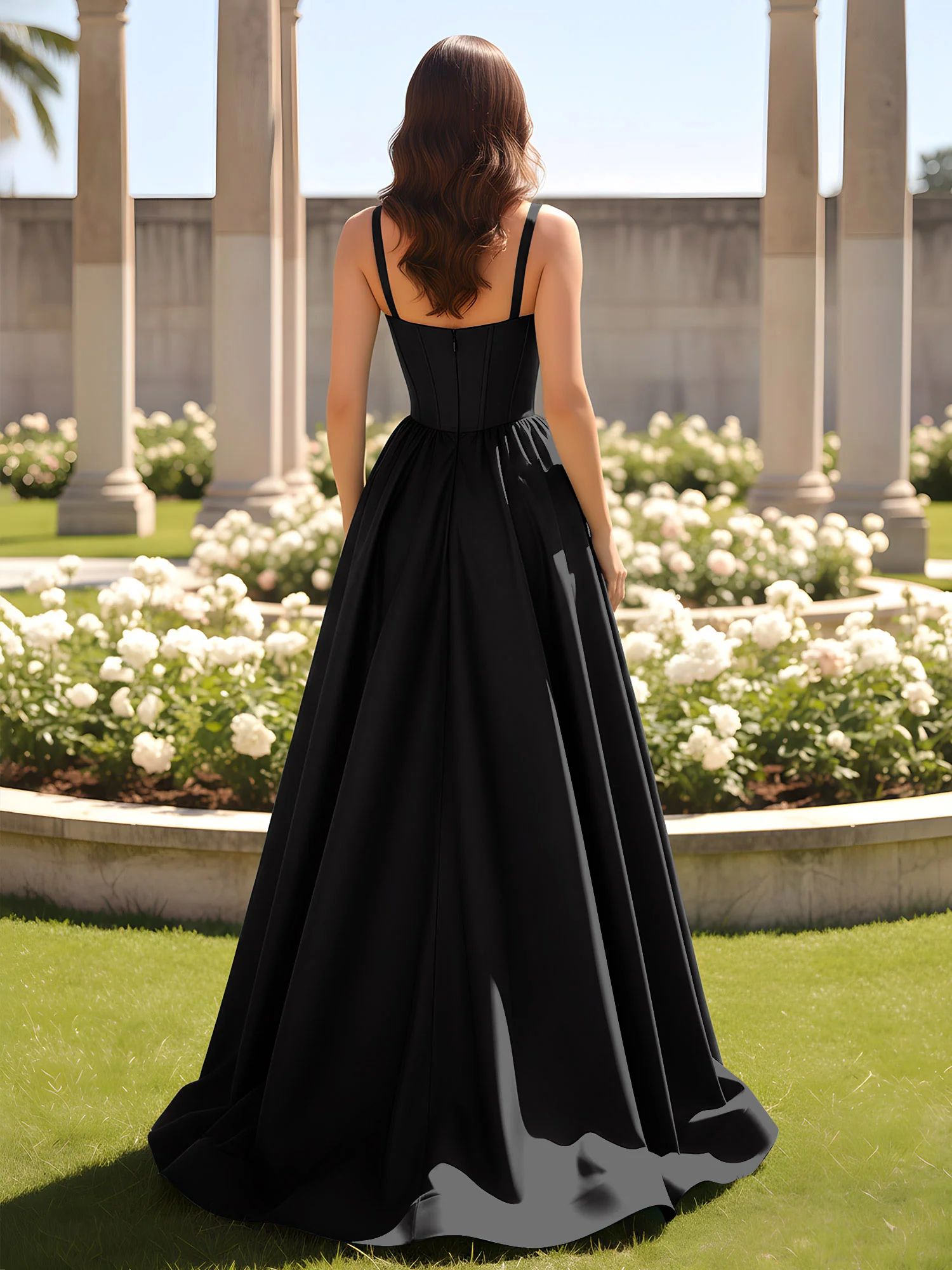 Sweetheart Cutout A-Line Ruched Dress With Slit Black - Image 2