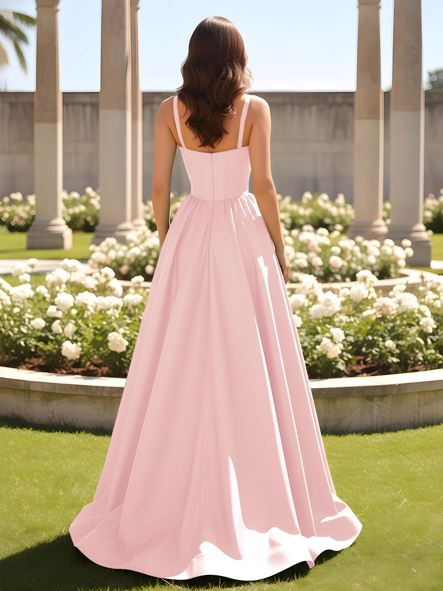 Sweetheart Cutout A-Line Ruched Dress With Slit Blushing Pink - Image 2