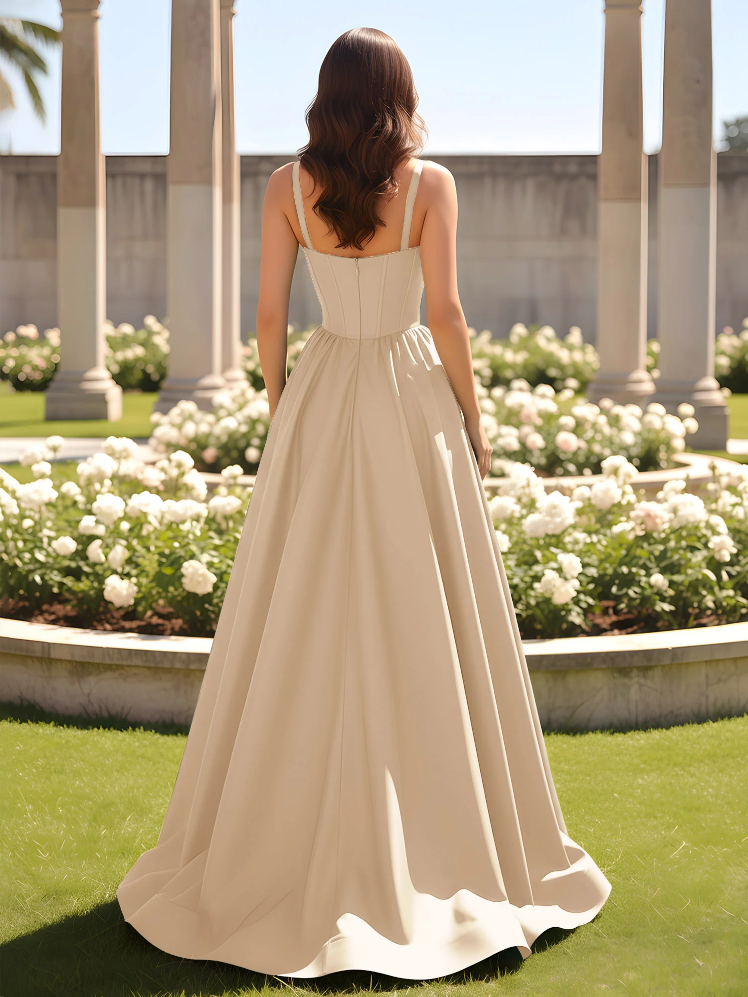 Sweetheart Cutout A-Line Ruched Dress With Slit Champagne - Image 2