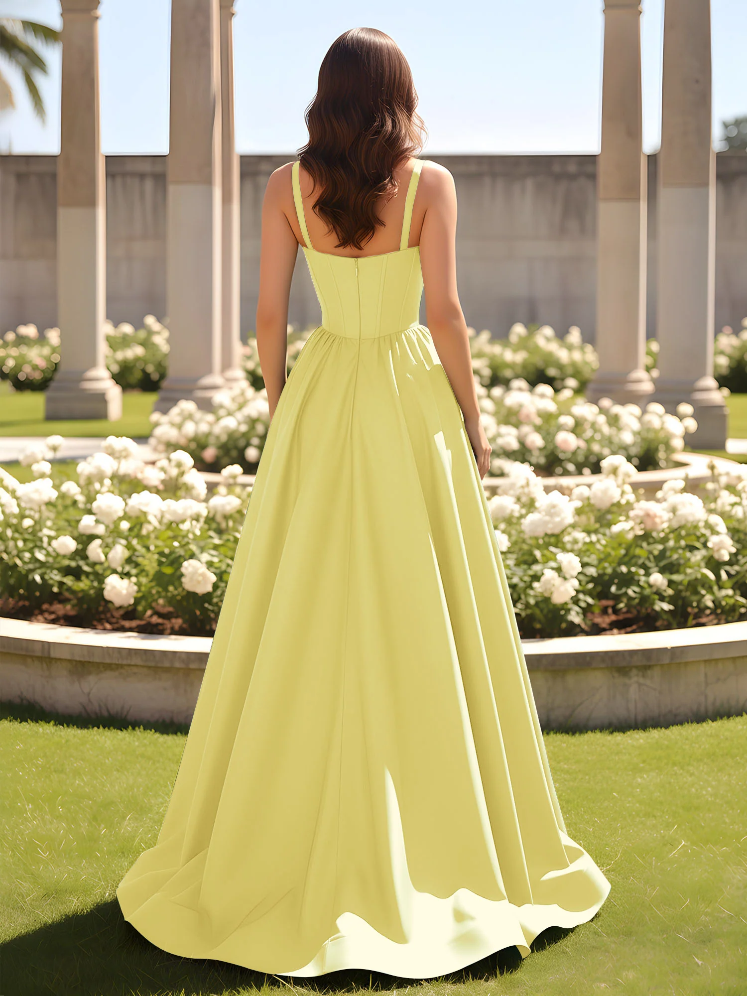 Sweetheart Cutout A-Line Ruched Dress With Slit Daffodil - Image 2