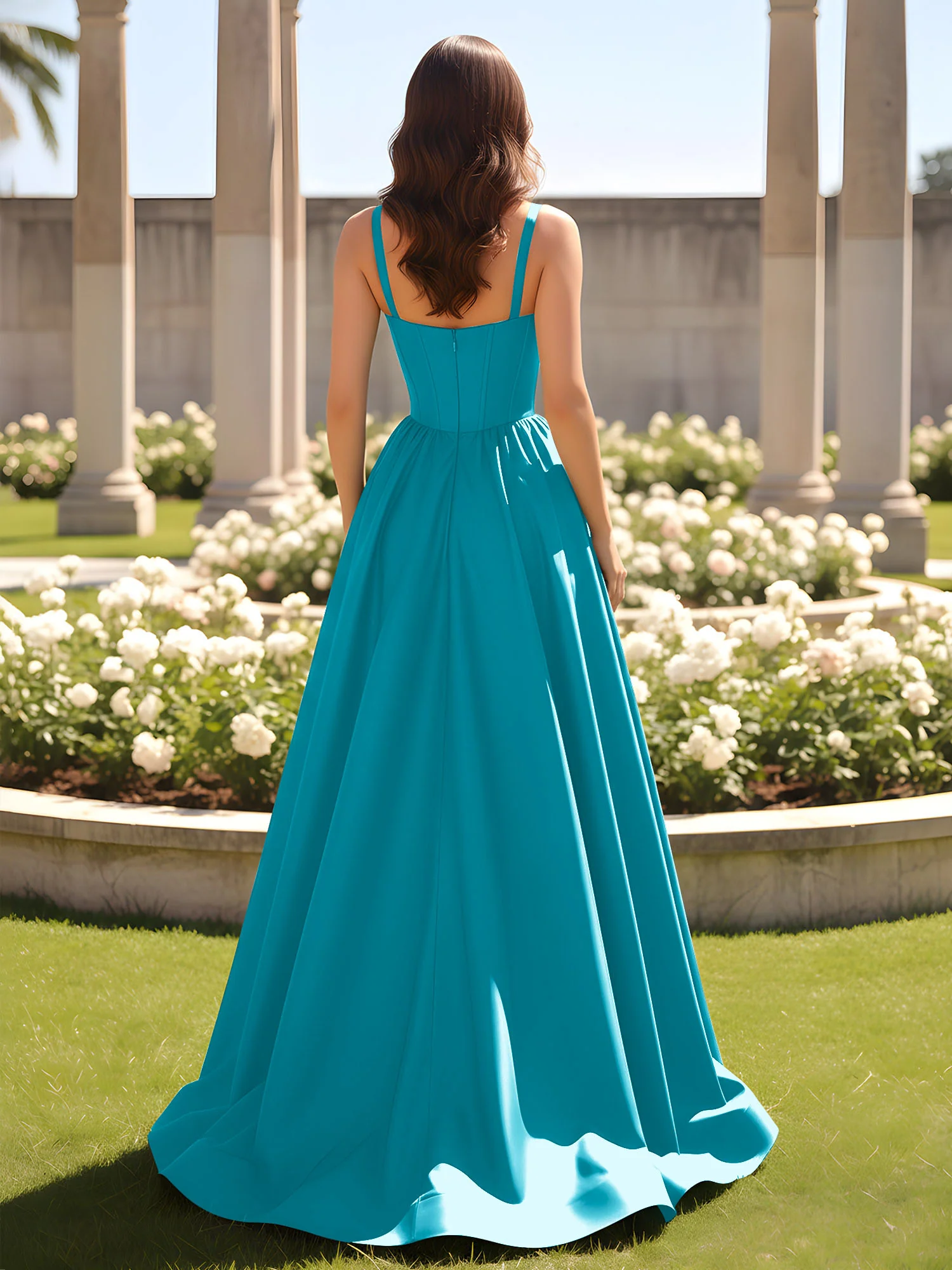 Sweetheart Cutout A-Line Ruched Dress With Slit Jade - Image 2