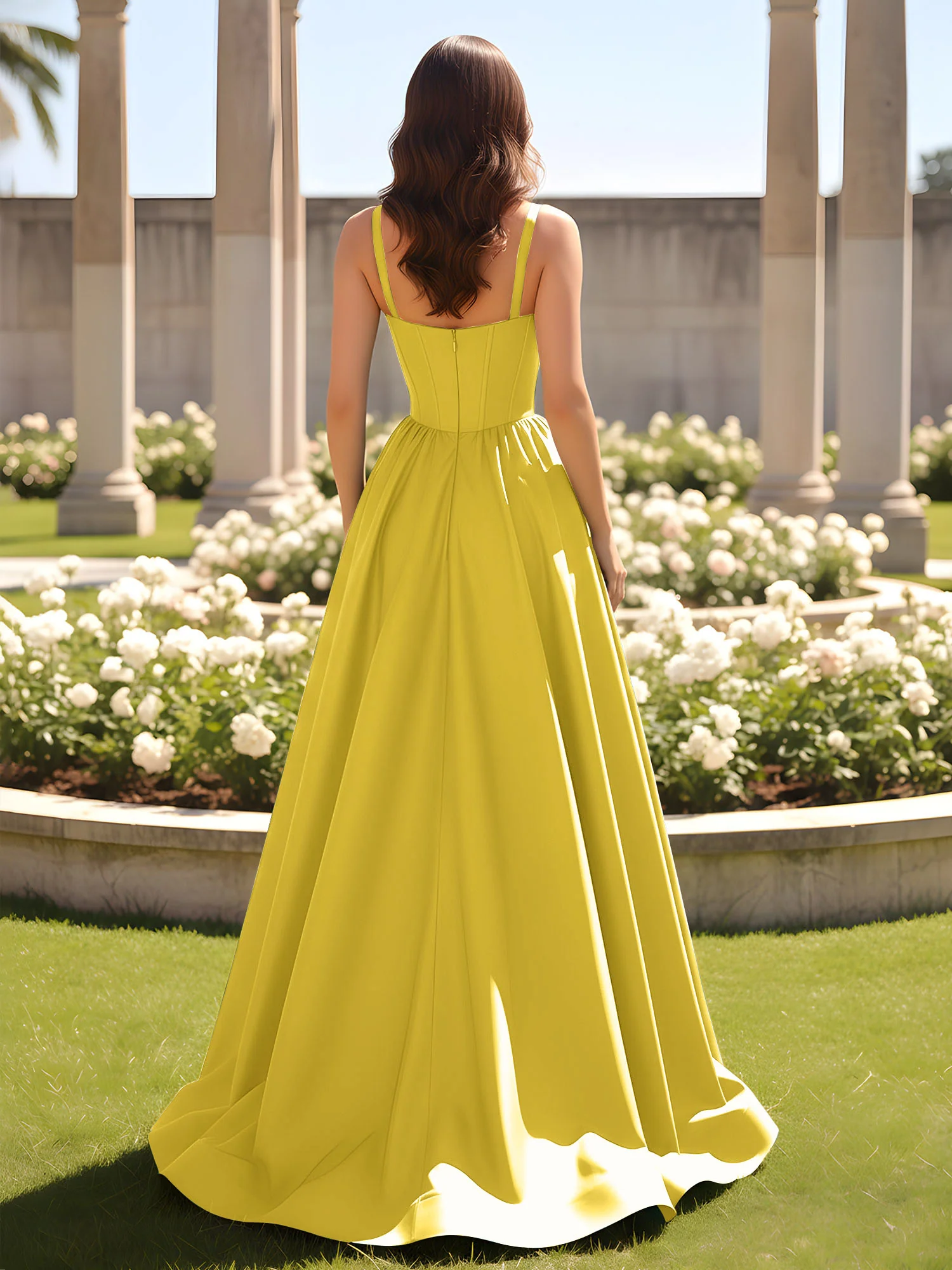 Sweetheart Cutout A-Line Ruched Dress With Slit Marigold - Image 2