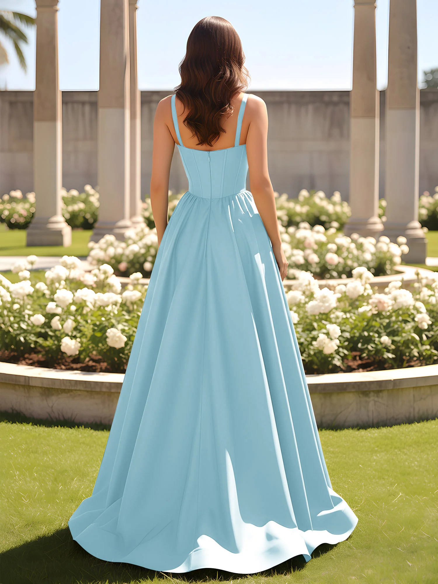Sweetheart Cutout A-Line Ruched Dress With Slit Mist - Image 2