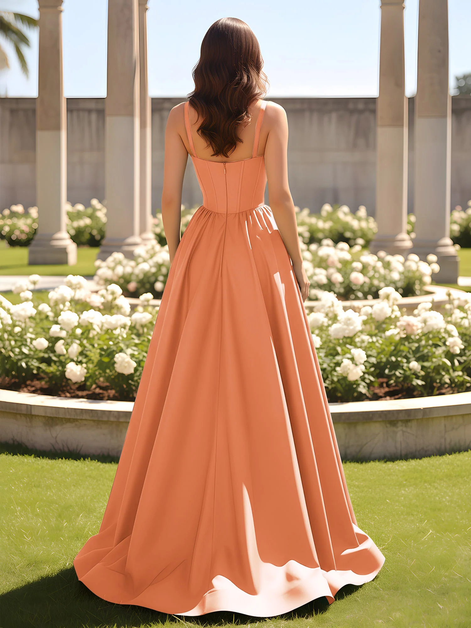 Sweetheart Cutout A-Line Ruched Dress With Slit Papaya - Image 2