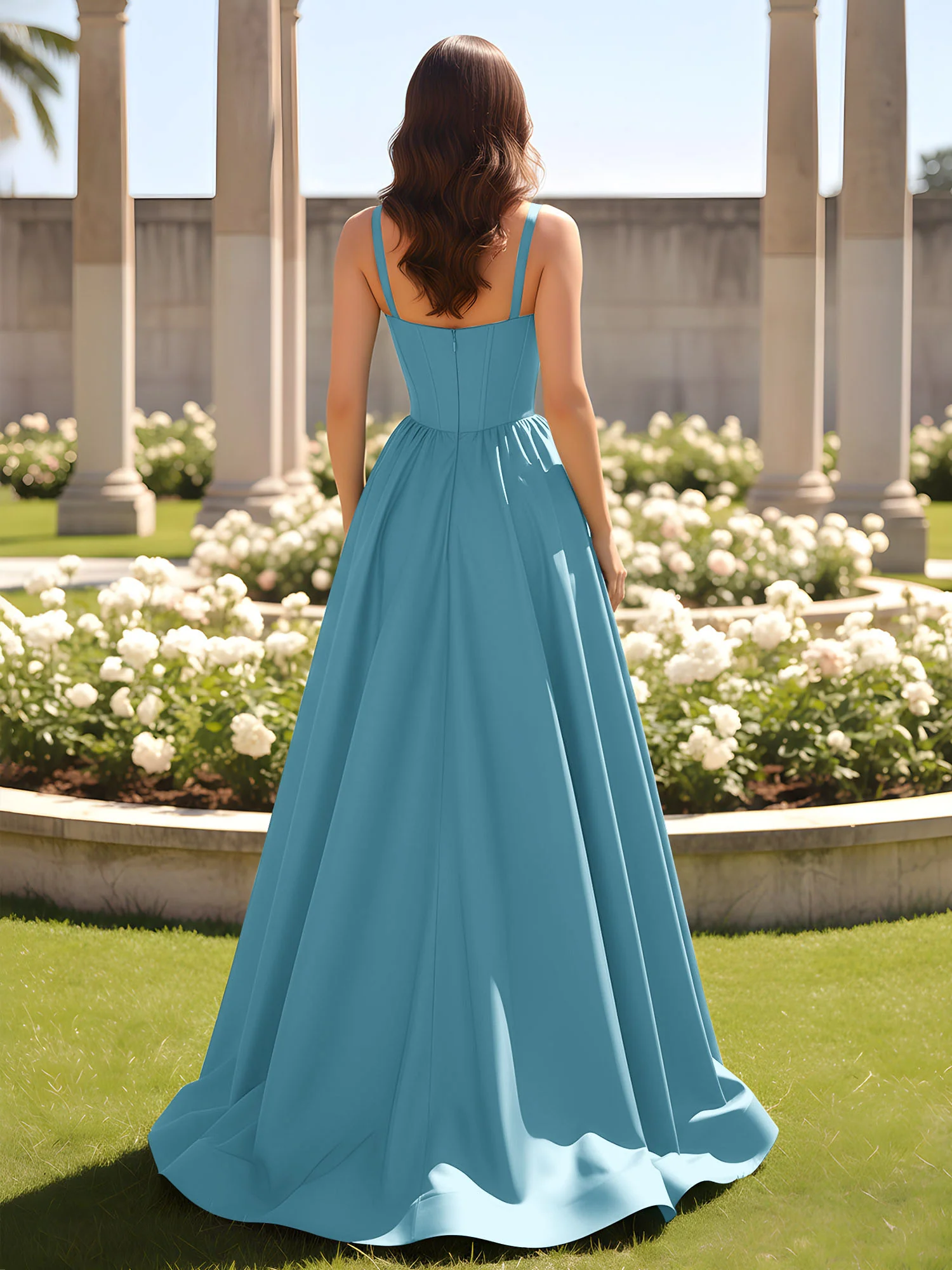Sweetheart Cutout A-Line Ruched Dress With Slit Pool - Image 2