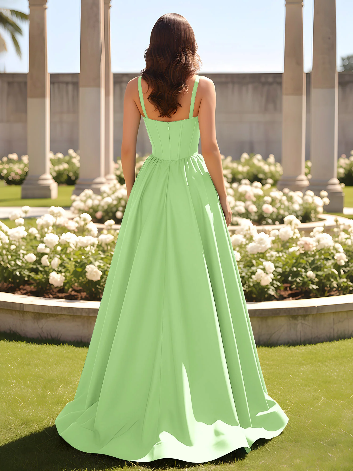 Sweetheart Cutout A-Line Ruched Dress With Slit Sage - Image 2