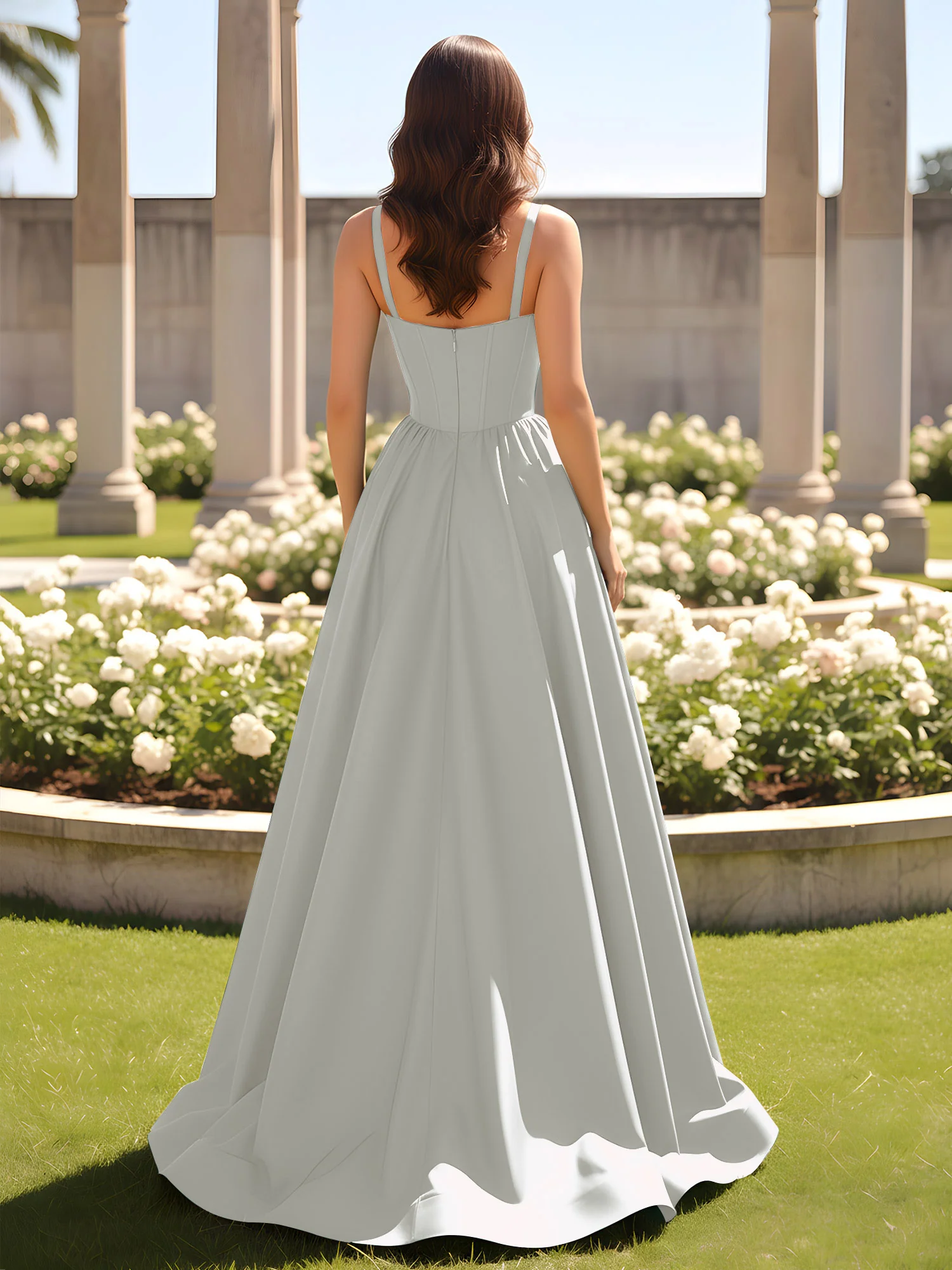 Sweetheart Cutout A-Line Ruched Dress With Slit Silver - Image 2