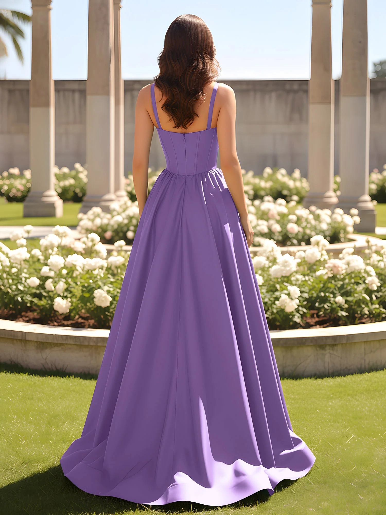 Sweetheart Cutout A-Line Ruched Dress With Slit Tahiti - Image 2