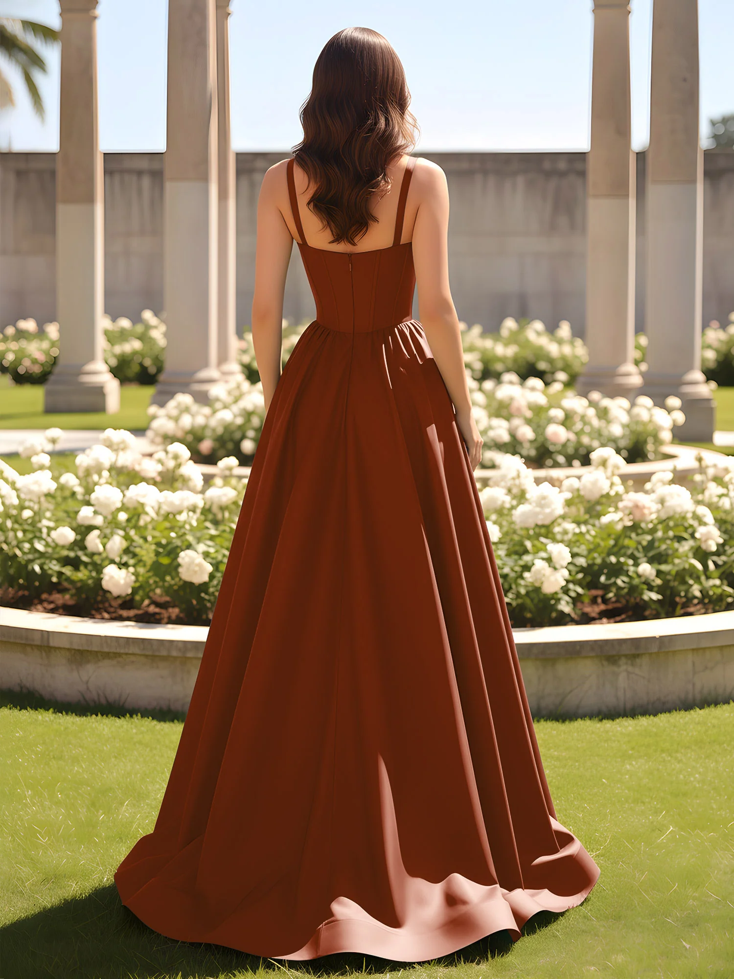 Sweetheart Cutout A-Line Ruched Dress With Slit Terracotta - Image 2