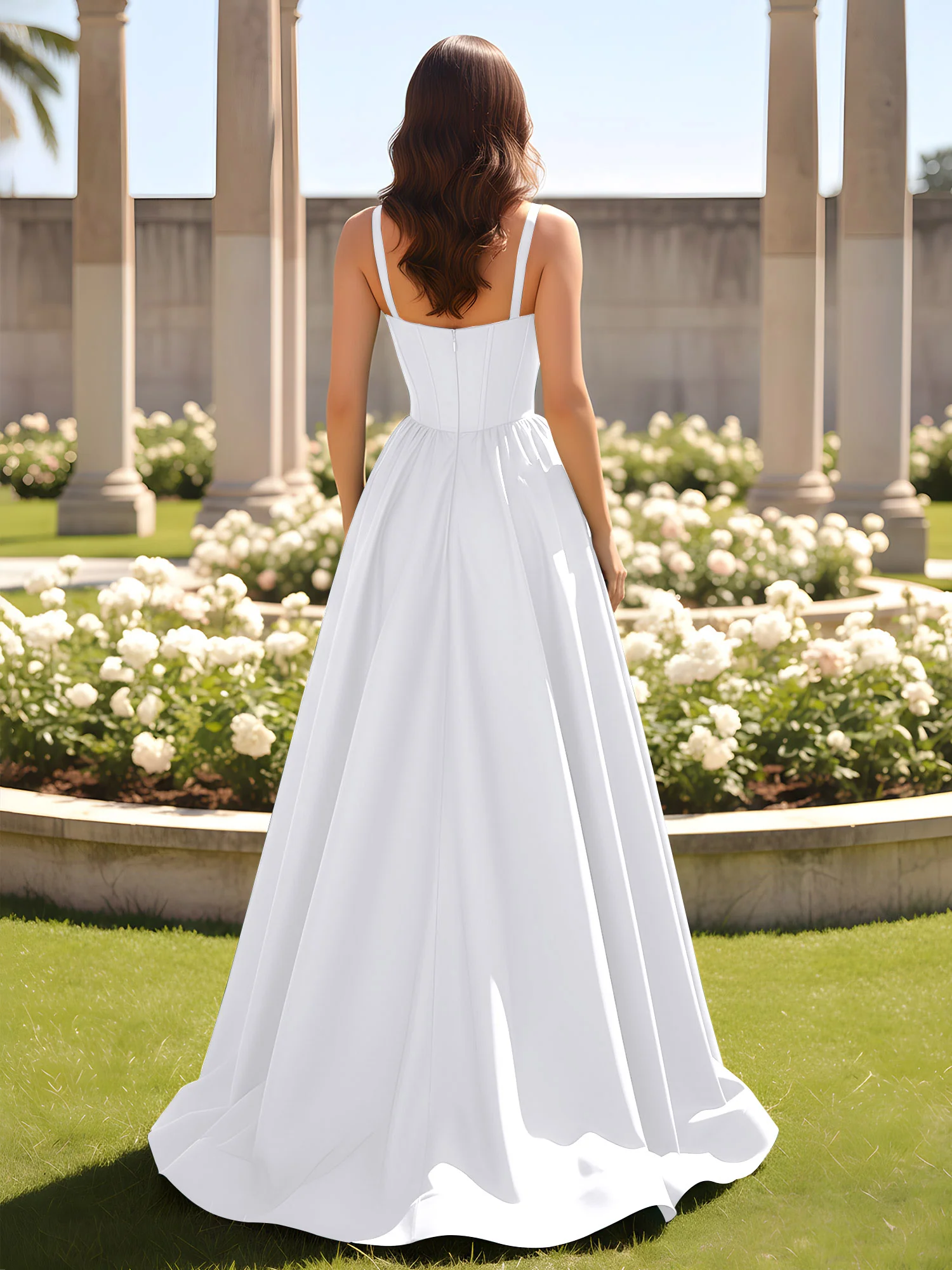 Sweetheart Cutout A-Line Ruched Dress With Slit White - Image 2