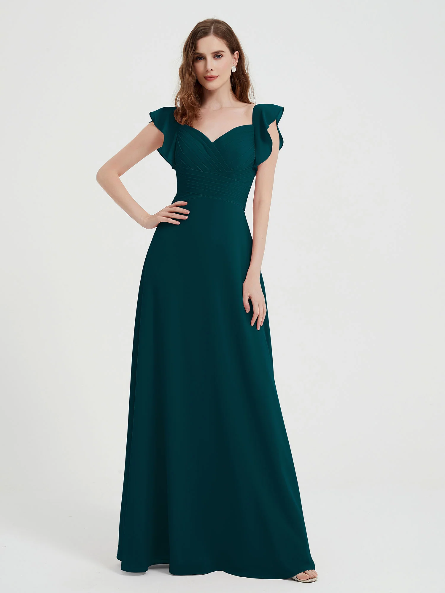 Sweetheart Flutter Sleeves Chiffon Dress Pine