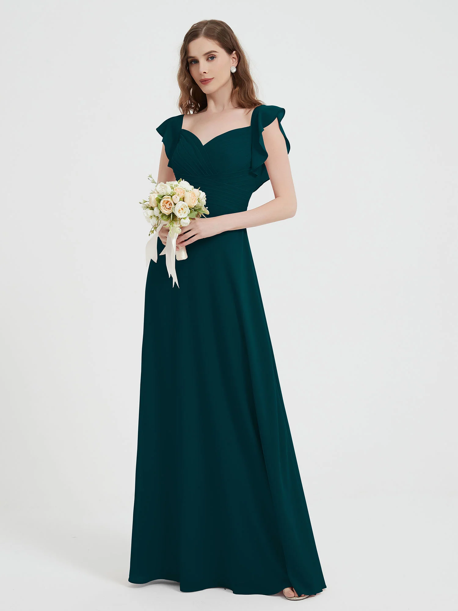 Sweetheart Flutter Sleeves Chiffon Dress Pine - Image 3
