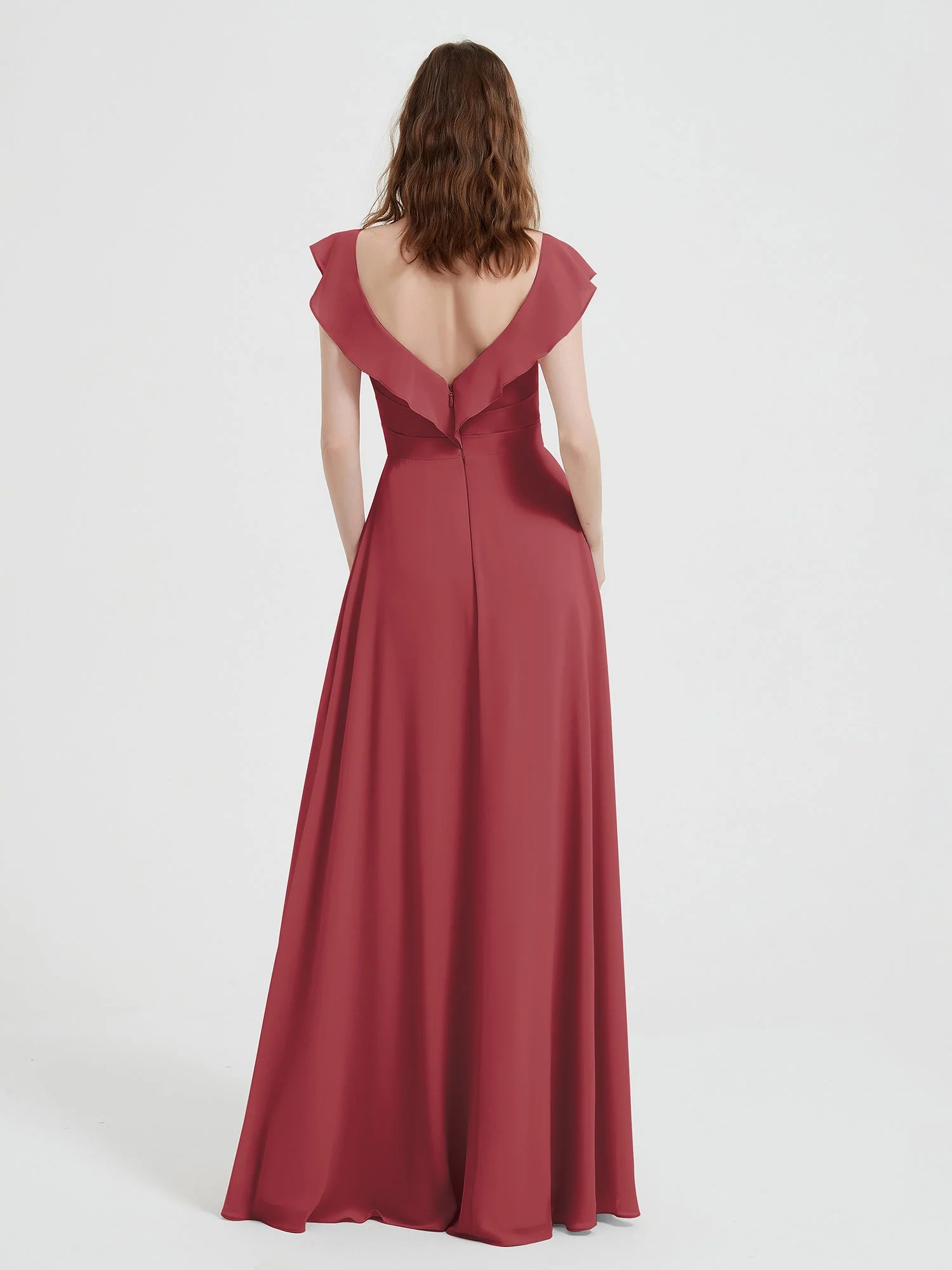 Sweetheart Flutter Sleeves Chiffon Dress Cinnamon Rose - Image 2