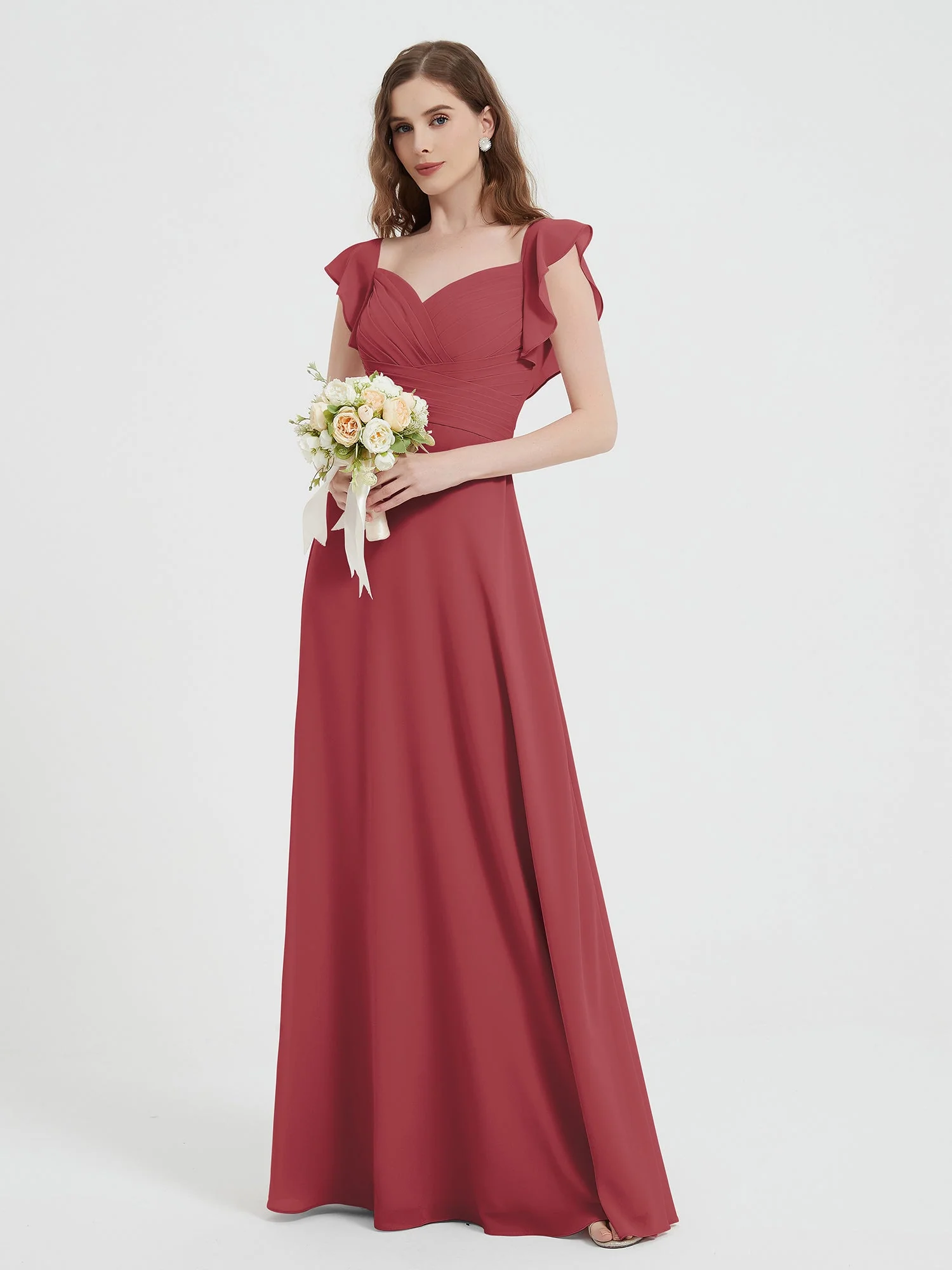 Sweetheart Flutter Sleeves Chiffon Dress Cinnamon Rose Plus Size - Image 3