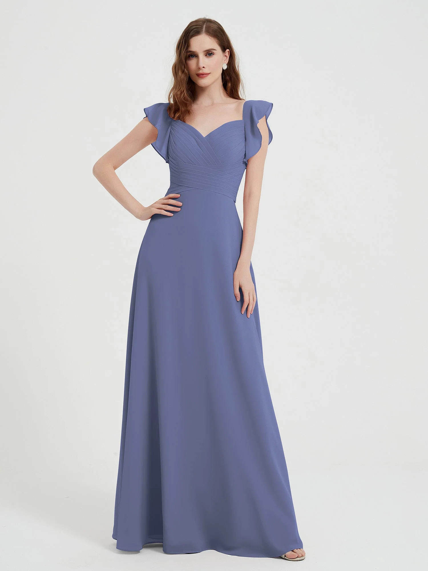 Sweetheart Flutter Sleeves Chiffon Dress Periwinkle