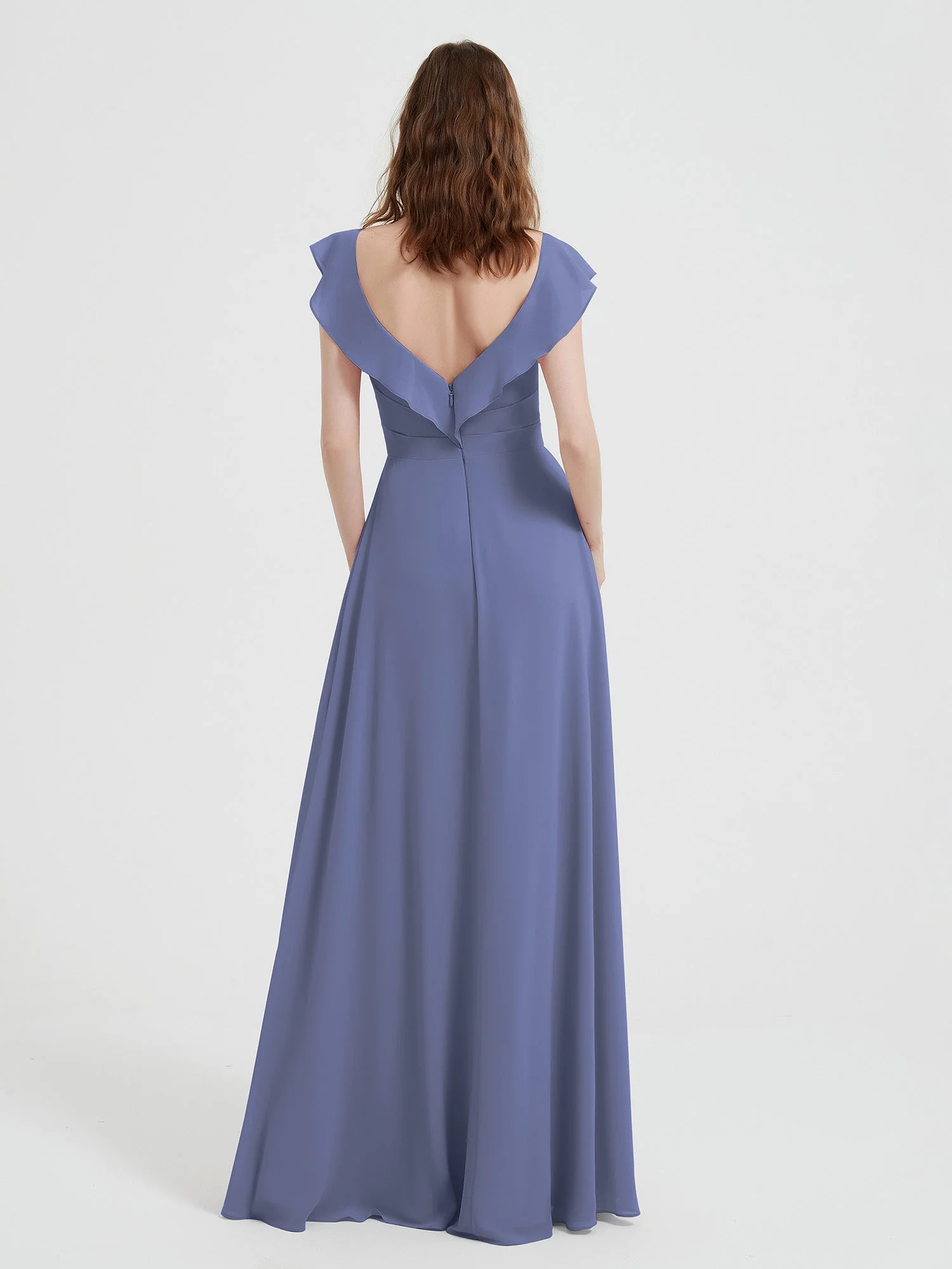 Sweetheart Flutter Sleeves Chiffon Dress Periwinkle - Image 2