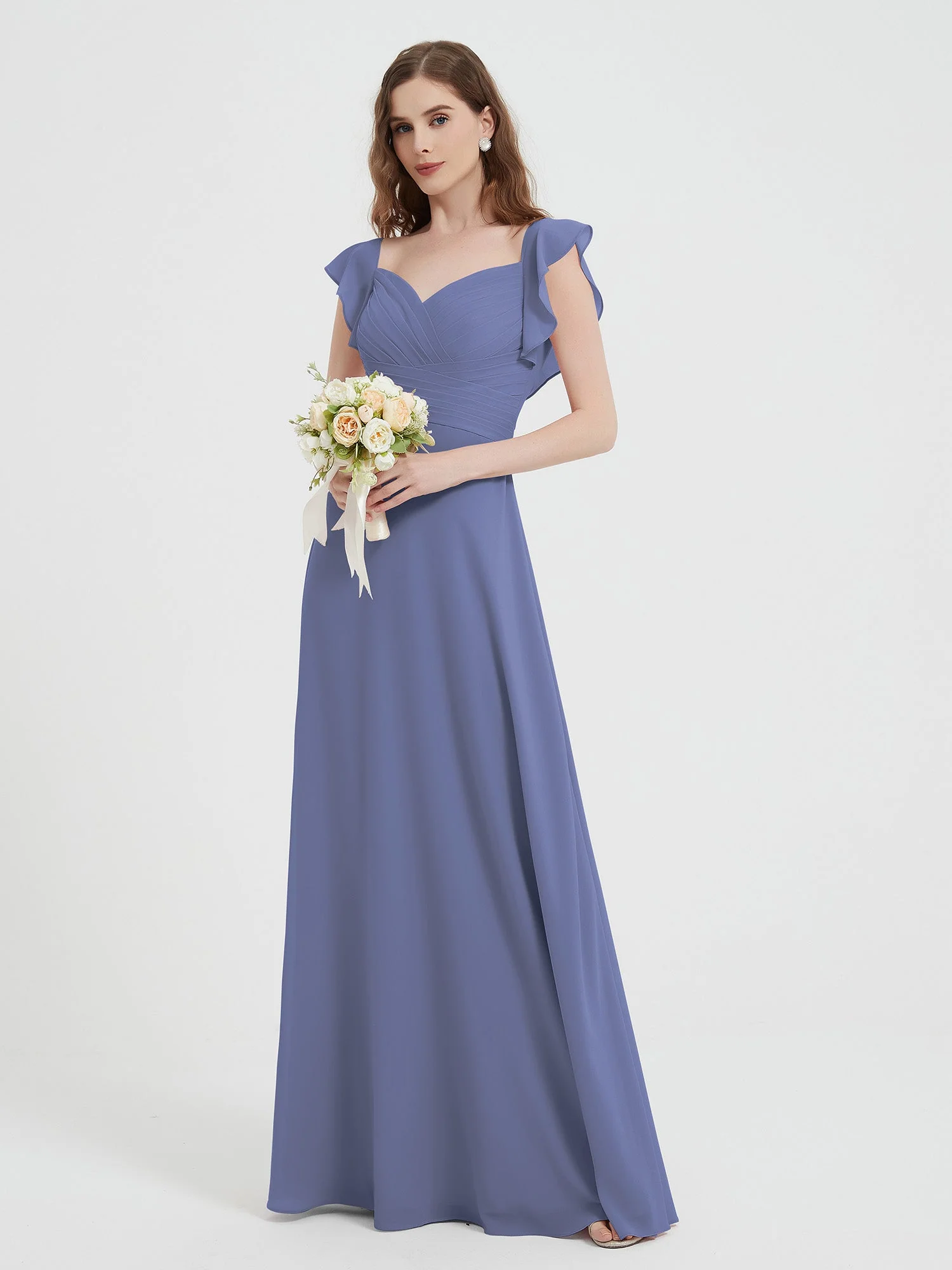 Sweetheart Flutter Sleeves Chiffon Dress Periwinkle - Image 3