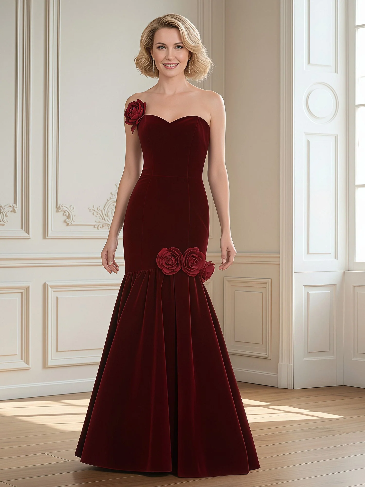Sweetheart Mermaid Sweep Train Dress With Flowers Plum