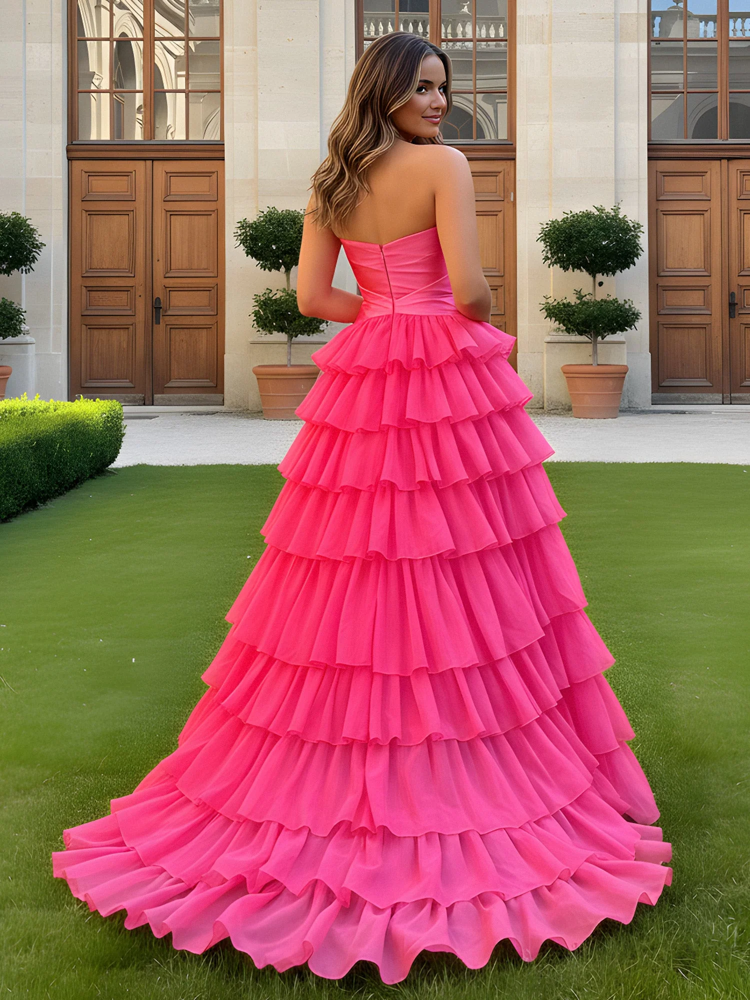 Sweetheart Neck Cutout A-Line Tiered Dress With Slit Jade - Image 2