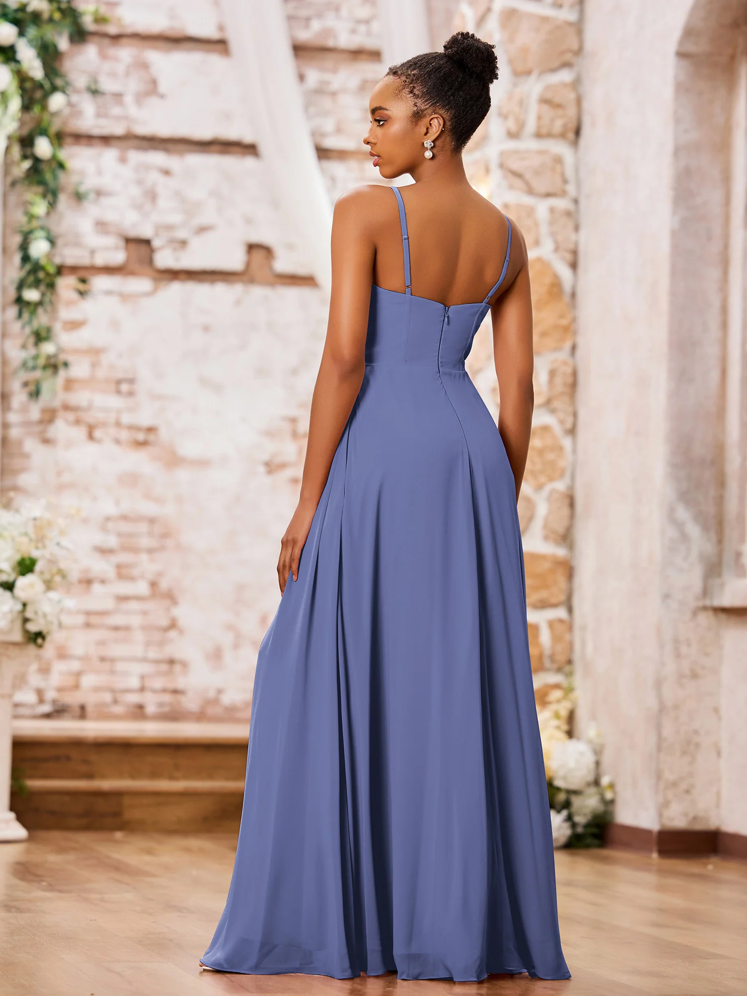 Sweetheart Neck Spaghetti Straps Chiffon Dresses with Pocket Periwinkle - Image 2