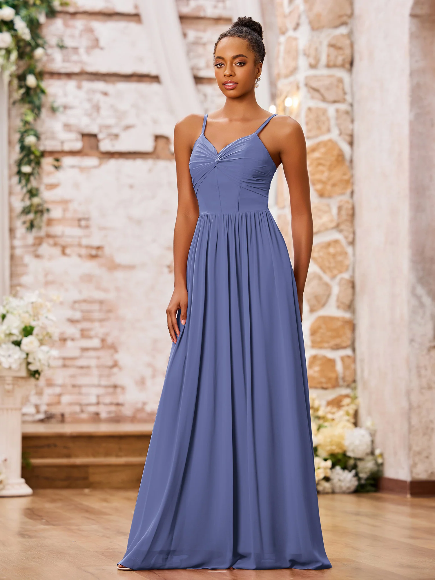 Sweetheart Neck Spaghetti Straps Chiffon Dresses with Pocket Periwinkle - Image 3