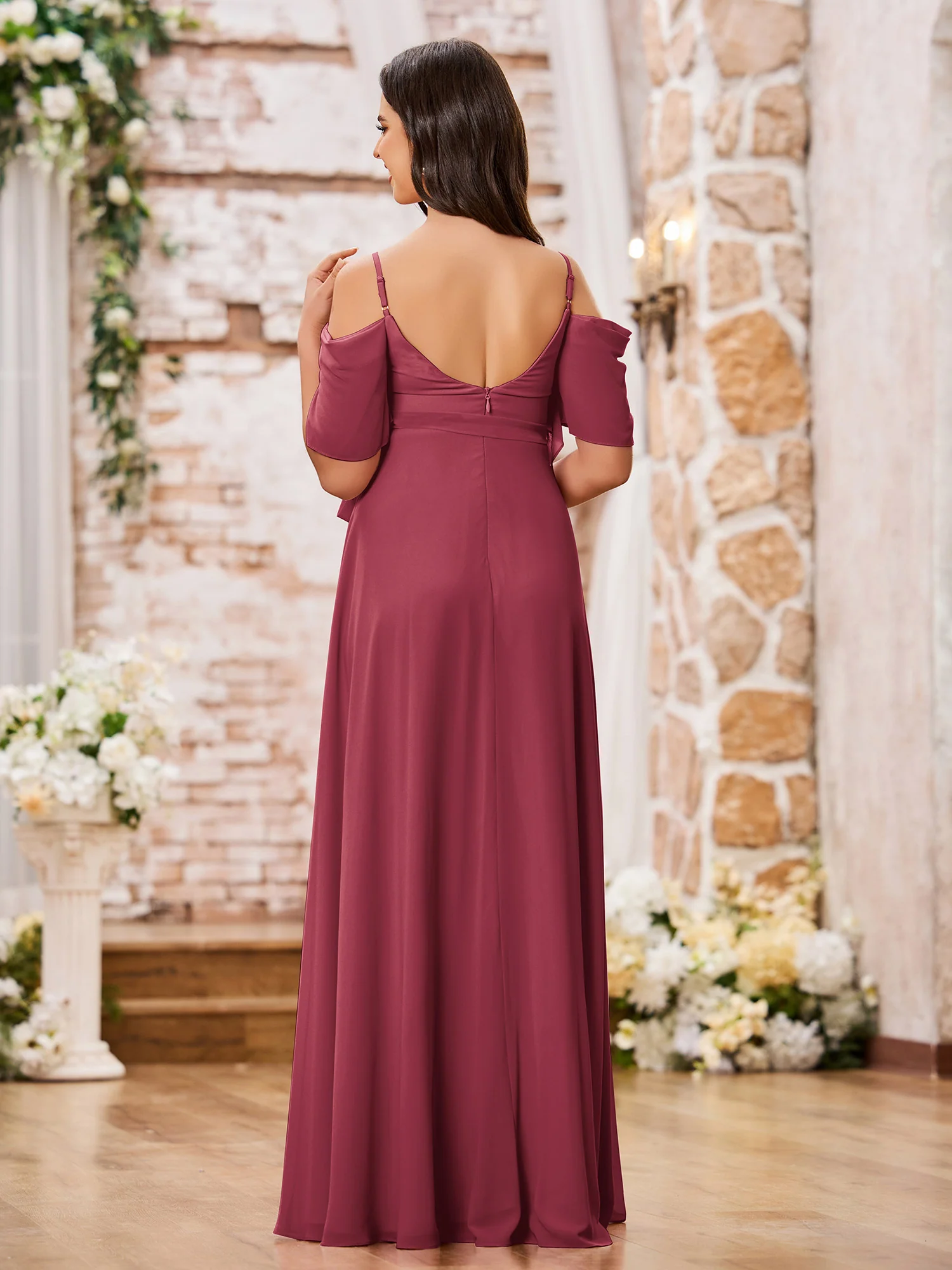 Sweetheart Neck Spaghetti Straps Empire Chiffon Dresses Cinnamon Rose - Image 2