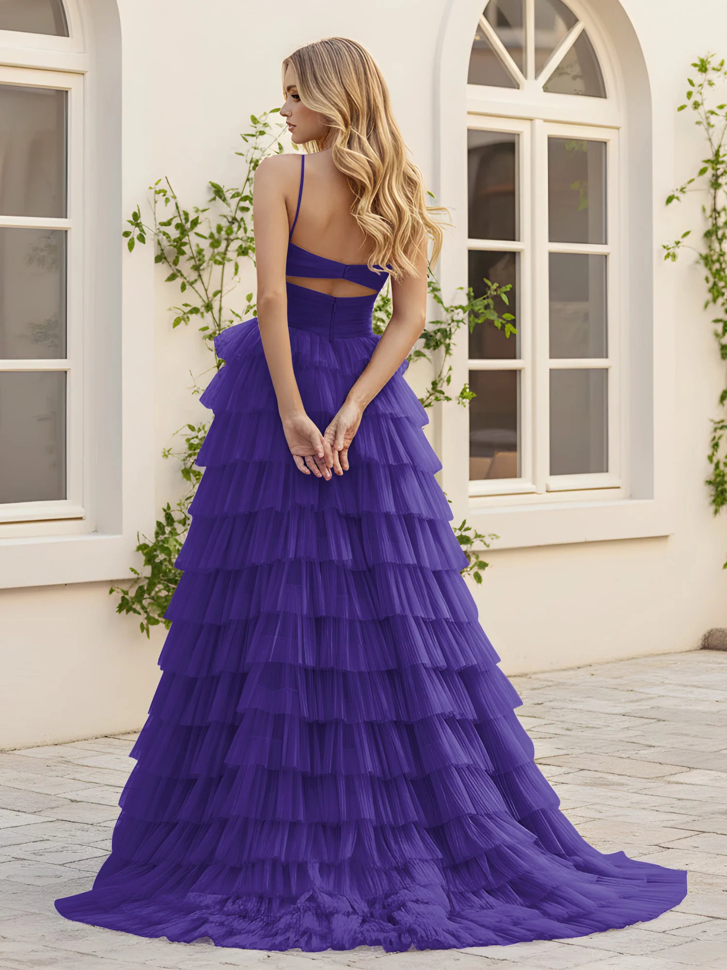 Sweetheart Neck Tiered Sweep Train Dress With Slit Regency - Image 2