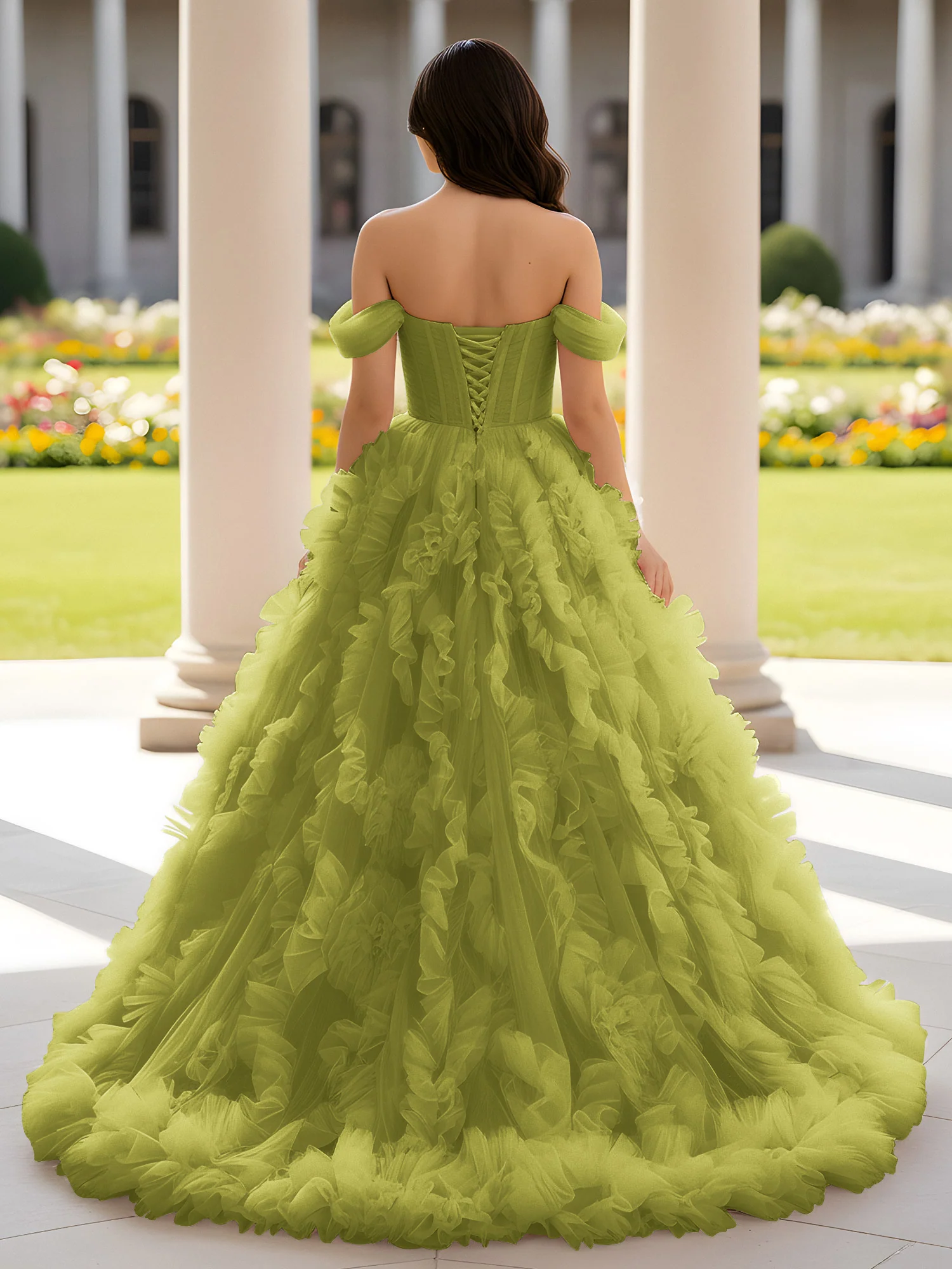 Sweetheart Off-the-shoulder Ruffle Ball Gown Sweep Train Clover - Image 2