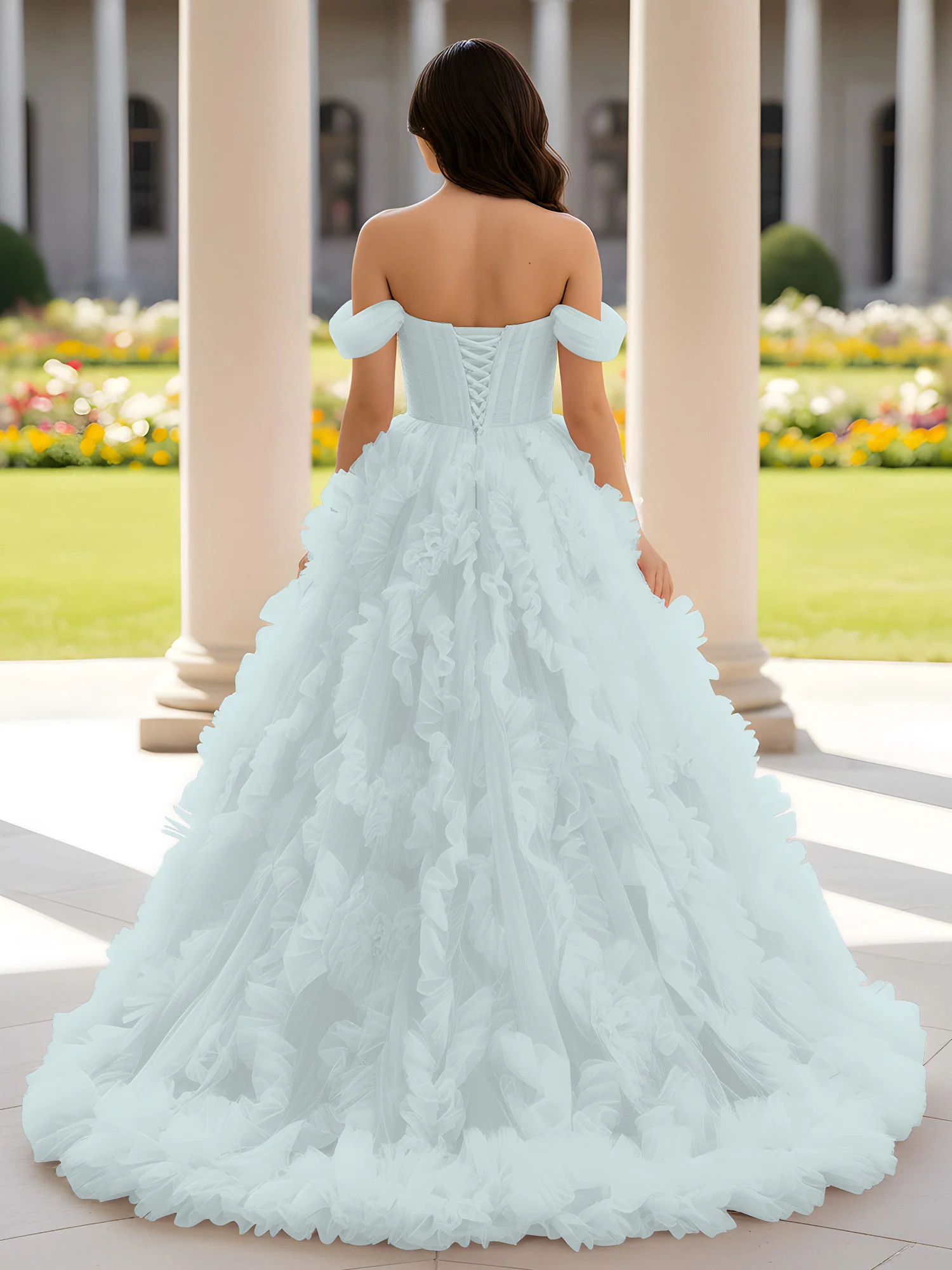 Sweetheart Off-the-shoulder Ruffle Ball Gown Sweep Train Mist - Image 2