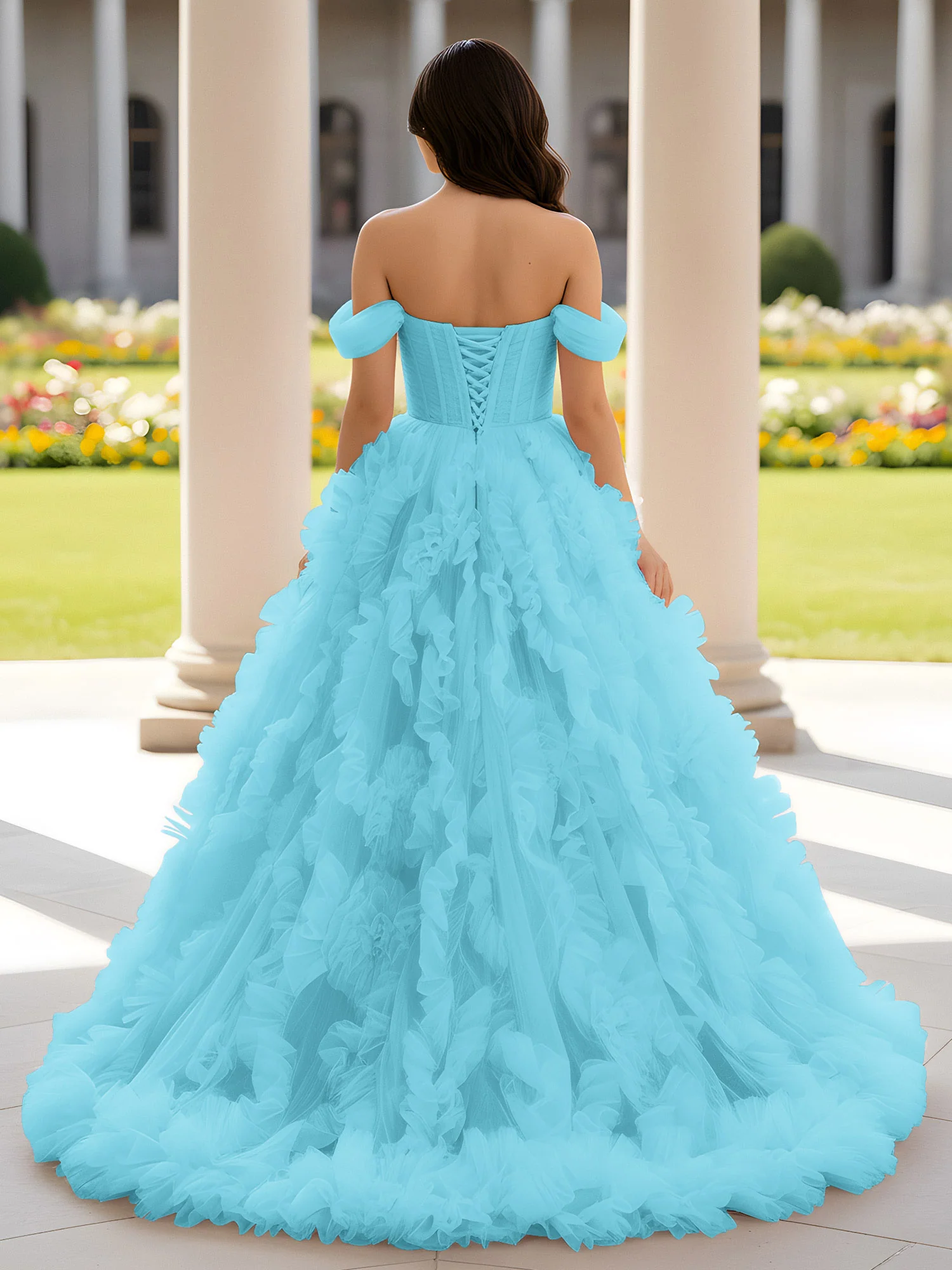 Sweetheart Off-the-shoulder Ruffle Ball Gown Sweep Train Pool - Image 2