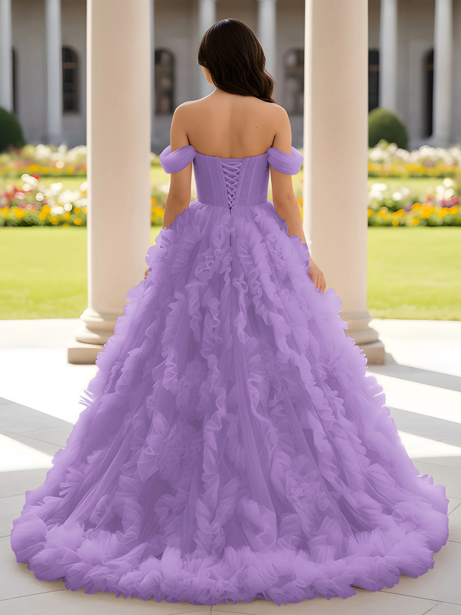 Sweetheart Off-the-shoulder Ruffle Ball Gown Sweep Train Tahiti - Image 2