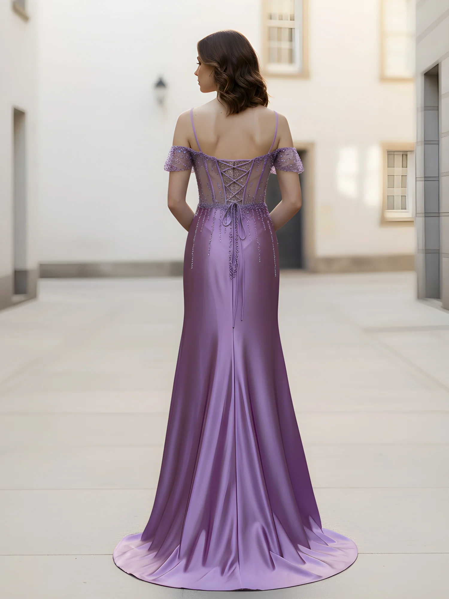 Sweetheart Sequins Sheer Corset Sheath Gown With Slit Tahiti - Image 2