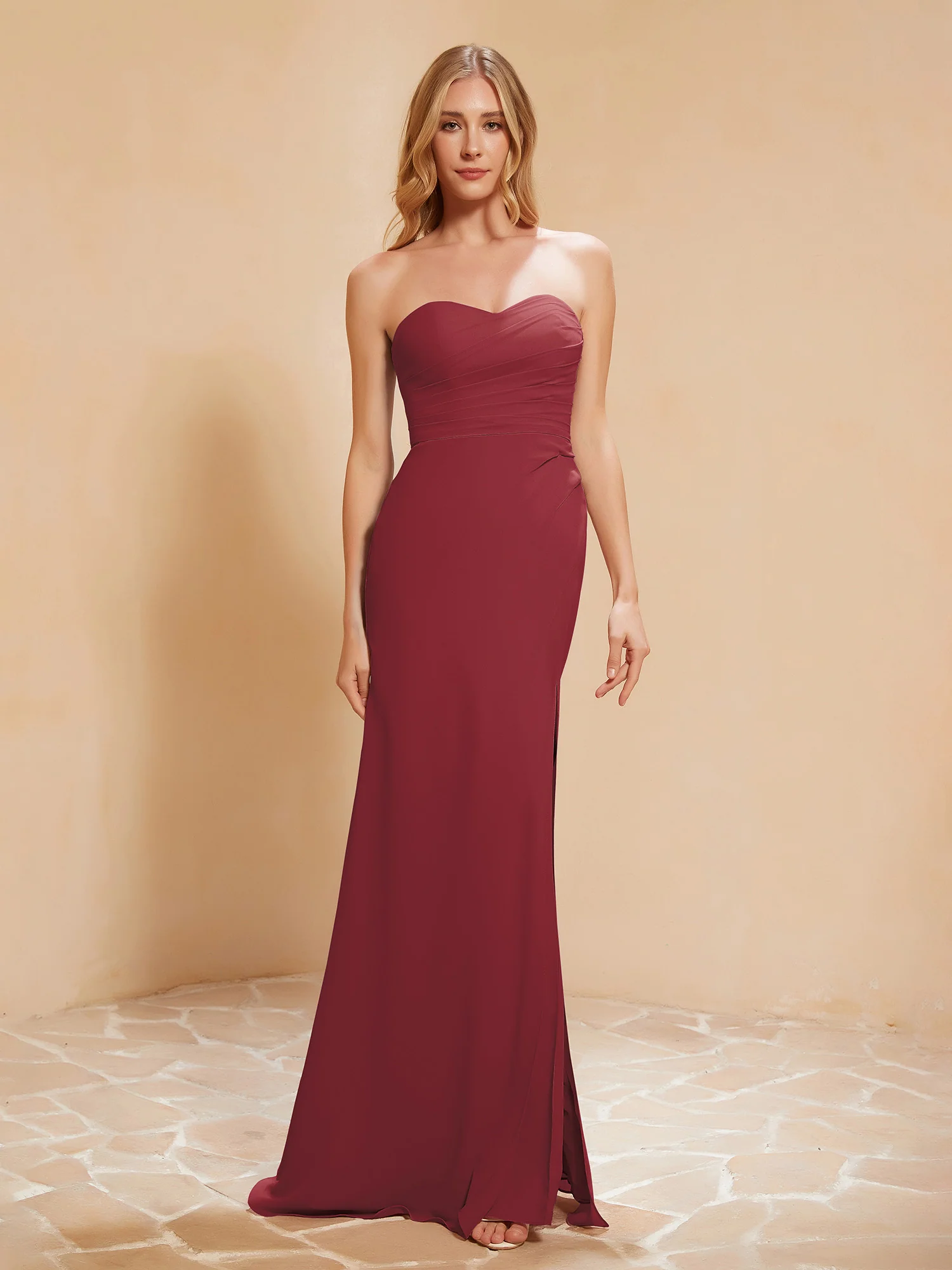 Sweetheart Sheath Chiffon Dress With Slit Cinnamon Rose