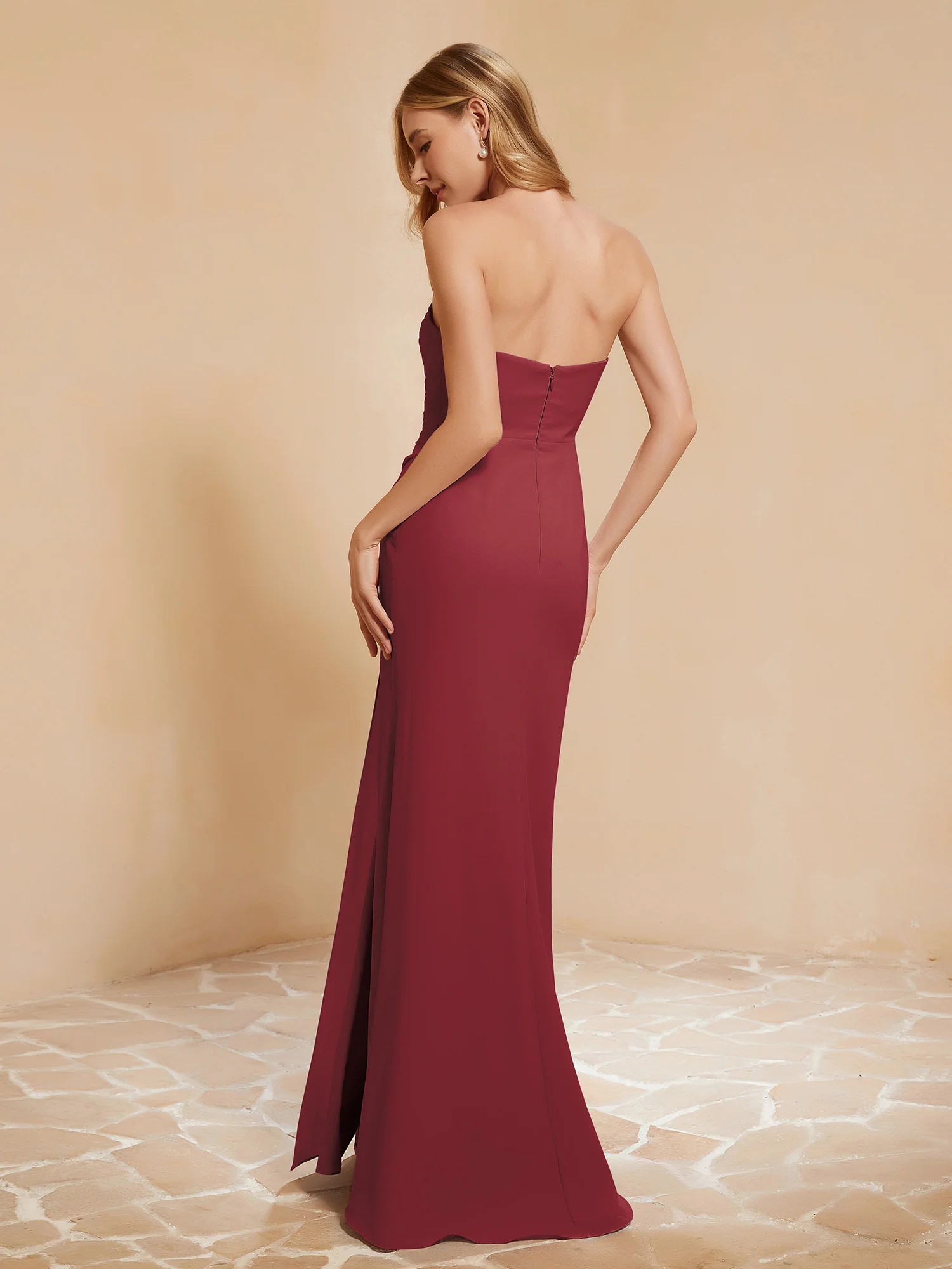Sweetheart Sheath Chiffon Dress With Slit Cinnamon Rose - Image 2