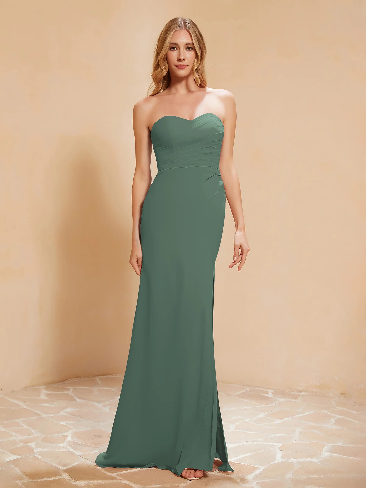 Sweetheart Sheath Chiffon Dress With Slit Eucalyptus