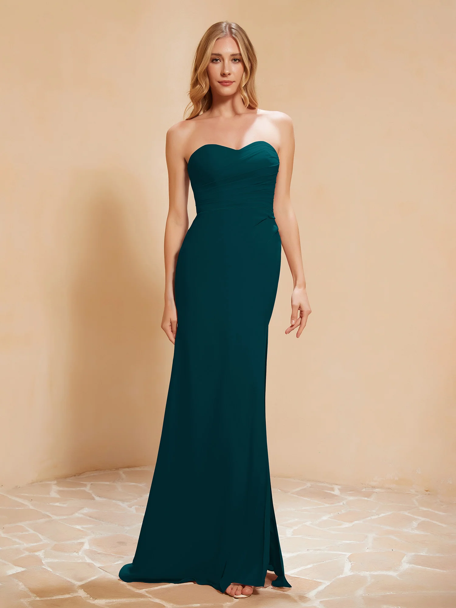 Sweetheart Sheath Chiffon Dress With Slit Pine