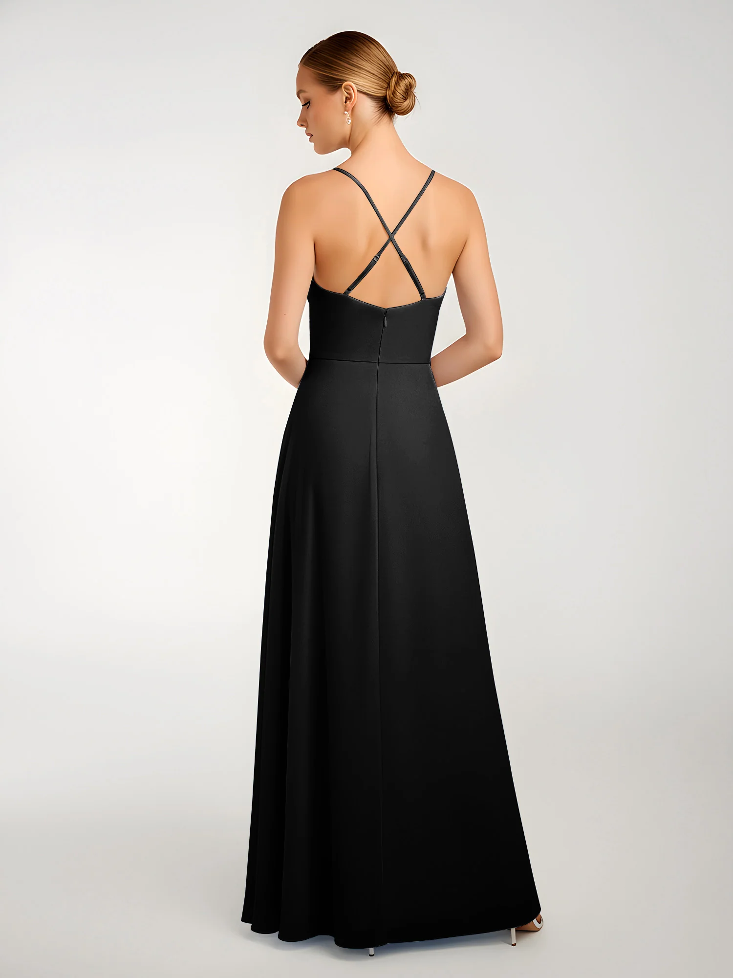 Chiffon A-Line Criss-Cross Straps Dresses With Slit Black - Image 2