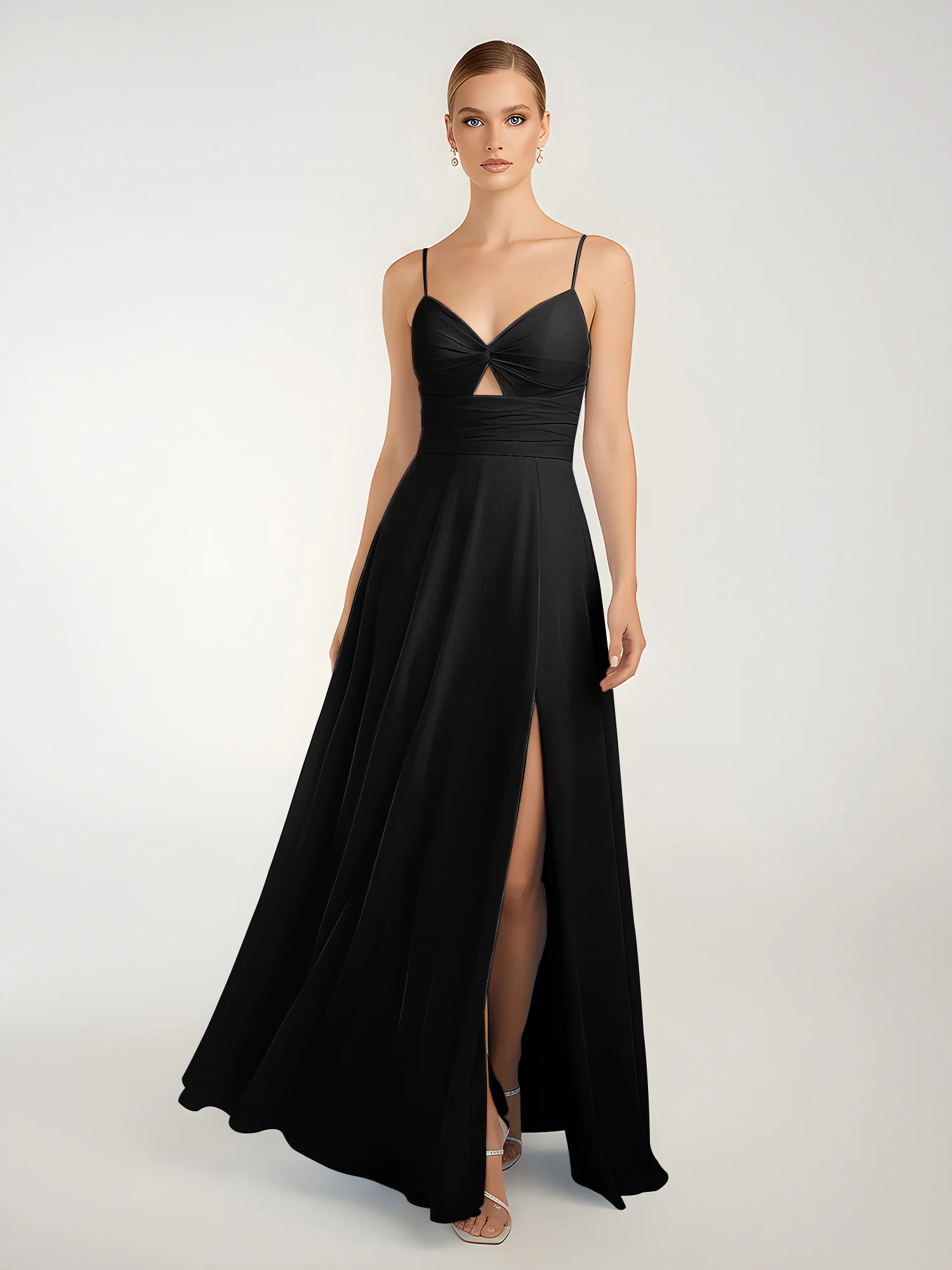 Chiffon A-Line Criss-Cross Straps Dresses With Slit Black - Image 3