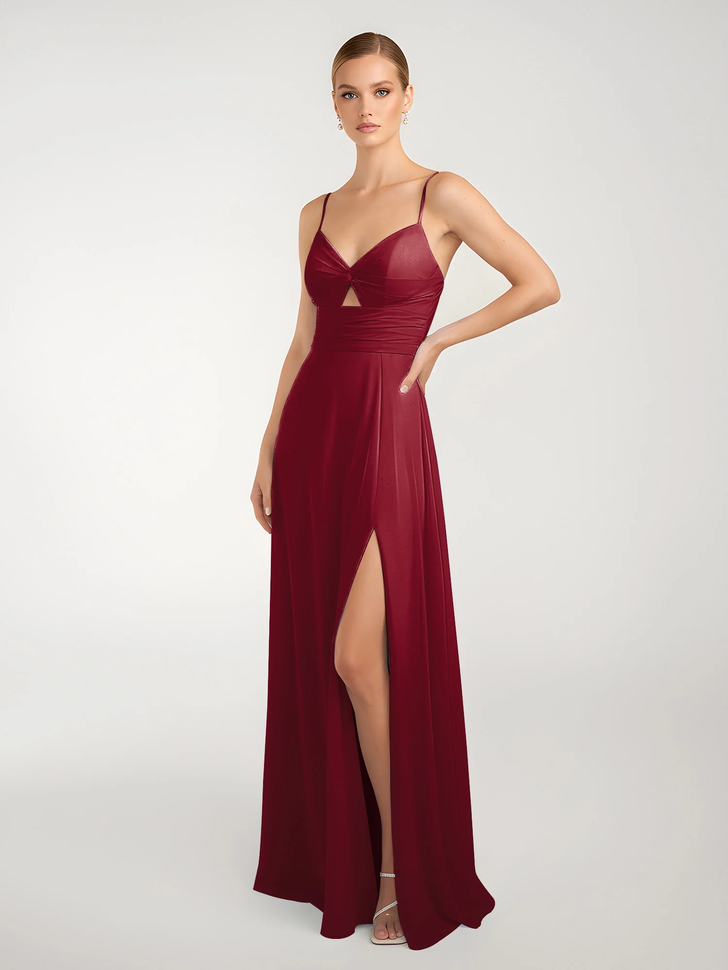 Chiffon A-Line Criss-Cross Straps Dresses With Slit Burgundy